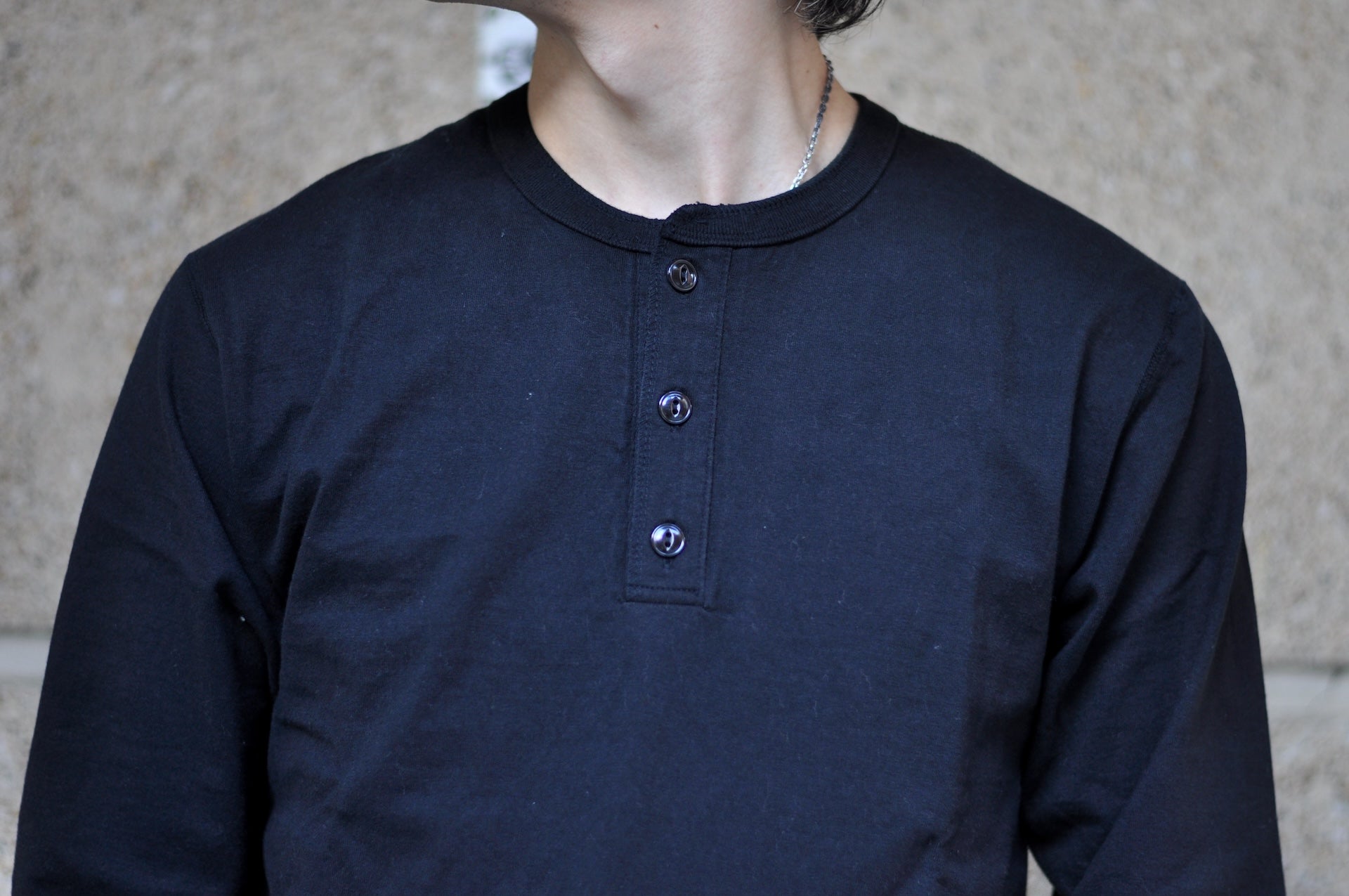 The Flat Head 9oz Loopwheeled L/S Henley Tee (Black)