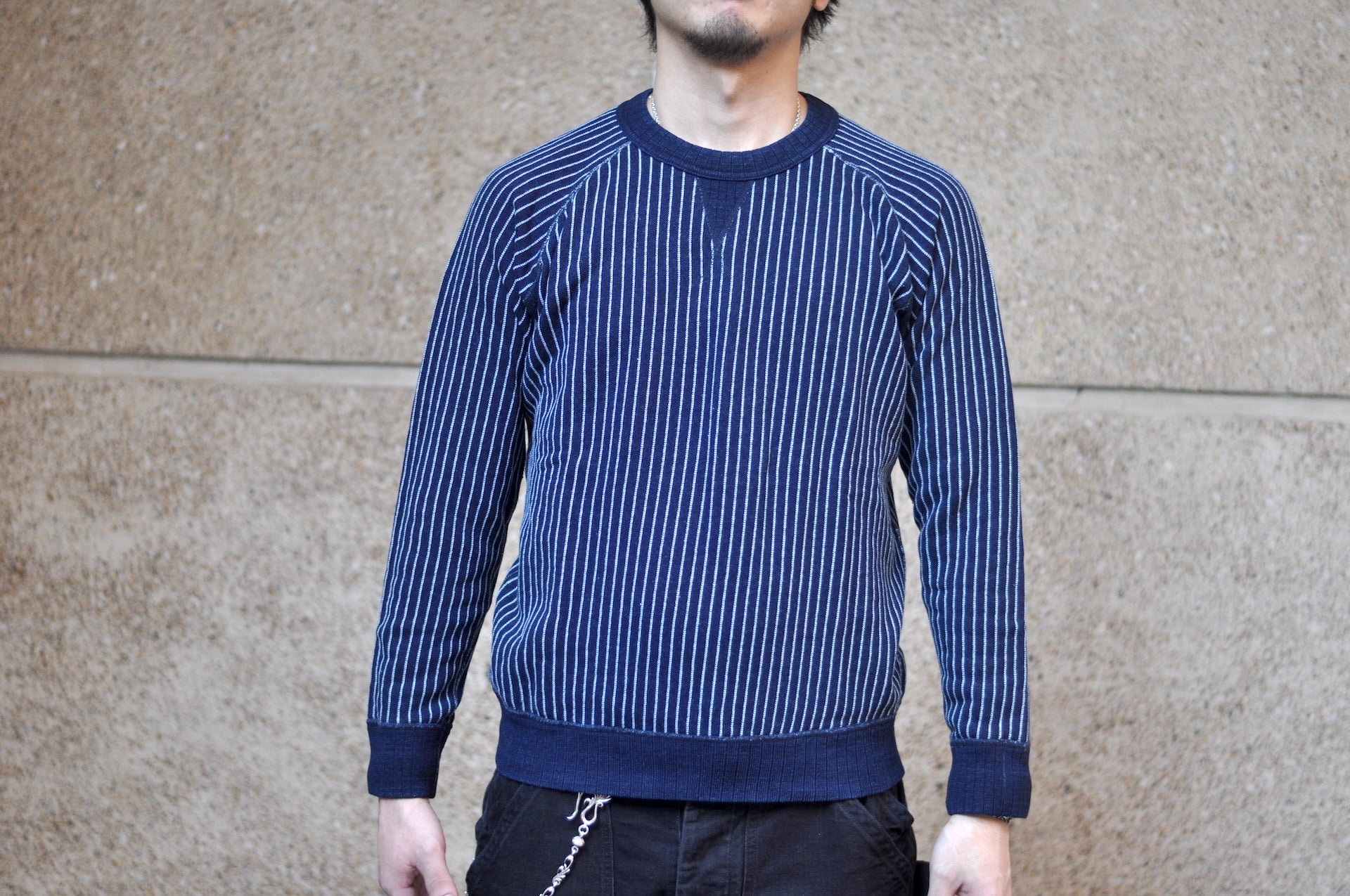 Pure Blue Japan Indigo Dyed "Stripes" Raglan Sweatshirt
