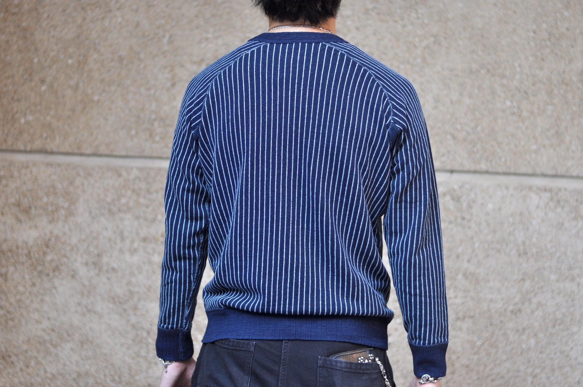 Pure Blue Japan Indigo Dyed "Stripes" Raglan Sweatshirt