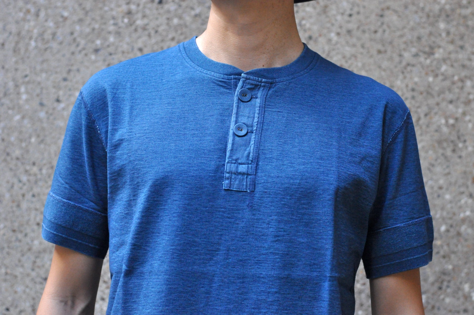 Pure Blue Japan 6.5oz "Signature" Indigo Dyed Henley Tee (Greencast Indigo)