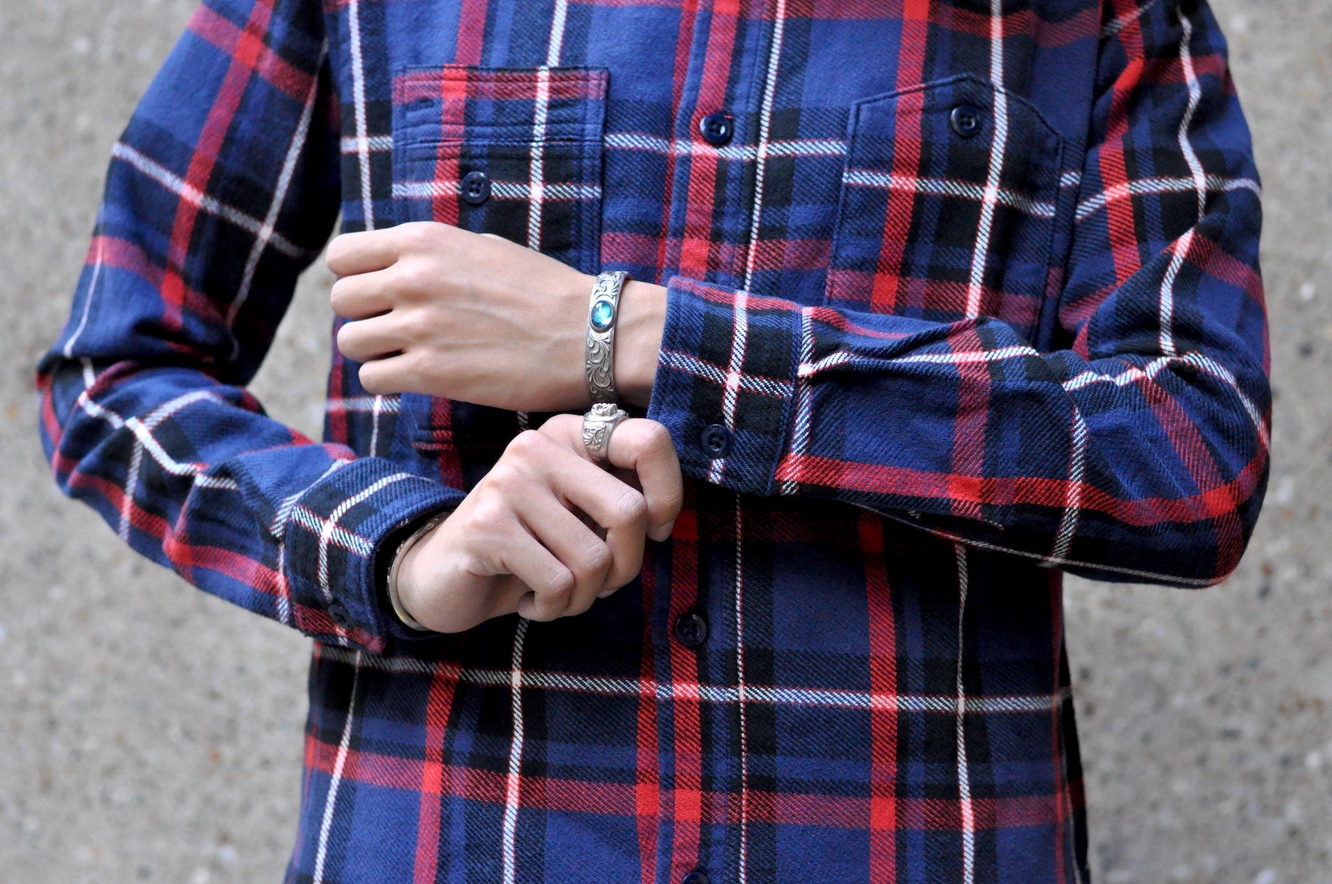 Pure Blue Japan 11oz Raised Flannel Early Workshirt (Navy X Red)