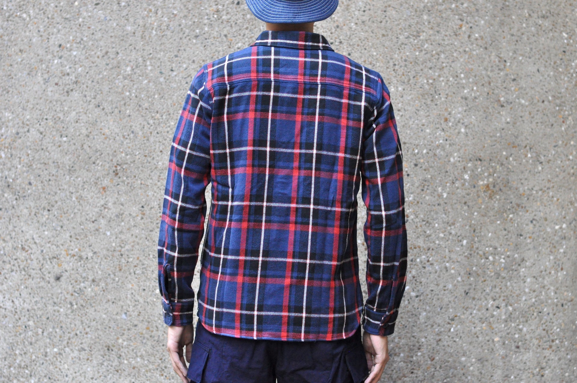 Pure Blue Japan 11oz Raised Flannel Early Workshirt (Navy X Red)