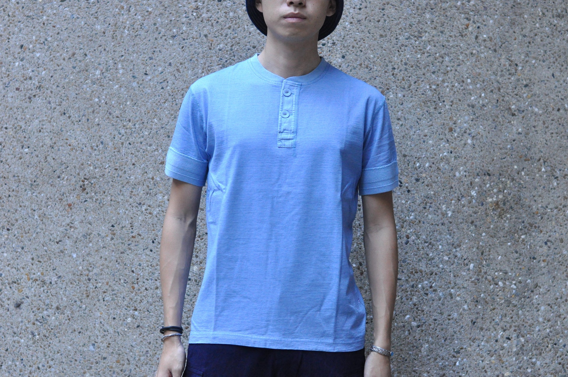 Pure Blue Japan 6.5oz "Signature" Indigo Dyed Henley Tee (Icy Indigo)