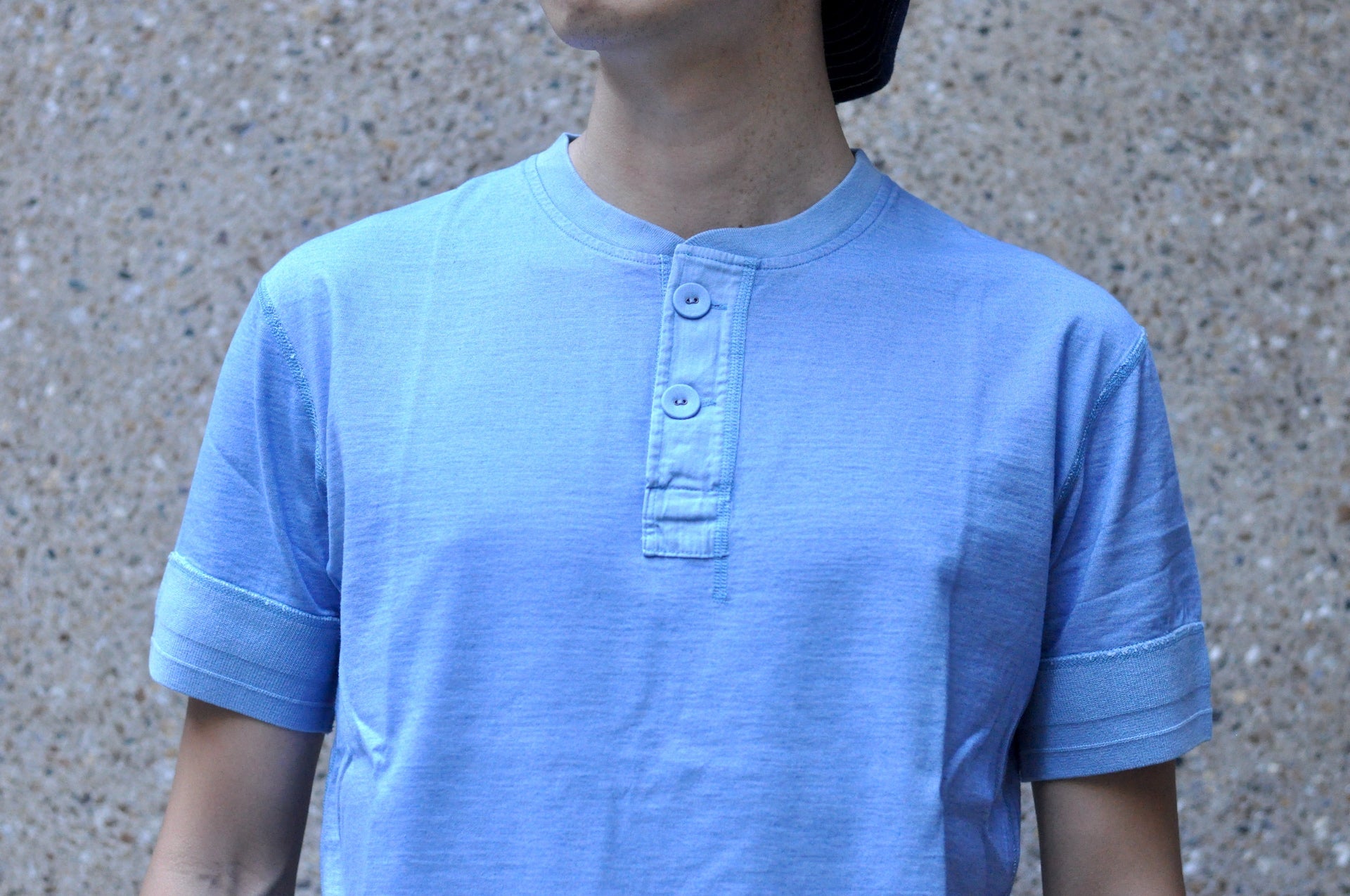 Pure Blue Japan 6.5oz "Signature" Indigo Dyed Henley Tee (Icy Indigo)