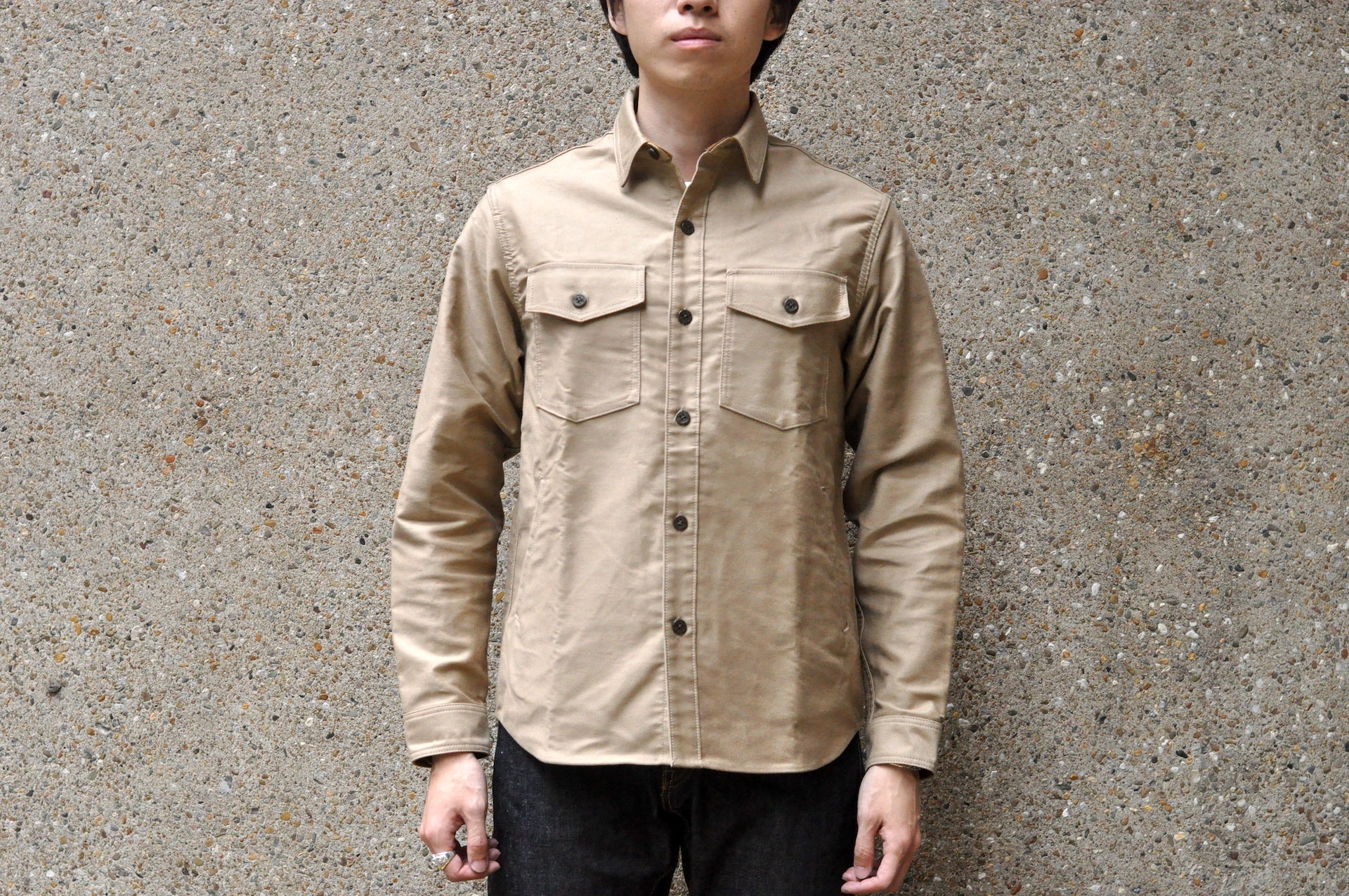 Unique Garment 'Deck Master' Moleskin C.P.O Jacketed Shirt (Sand Beige)