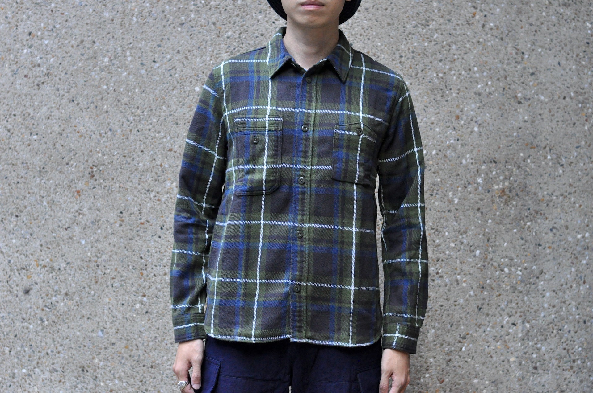 Pure Blue Japan 11oz Raised Flannel Early Workshirt (Olive)