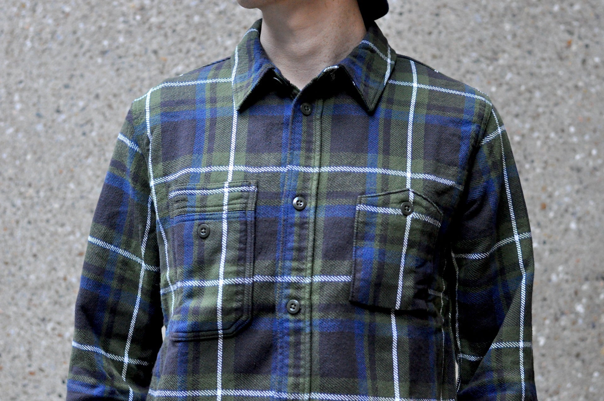 Pure Blue Japan 11oz Raised Flannel Early Workshirt (Olive)