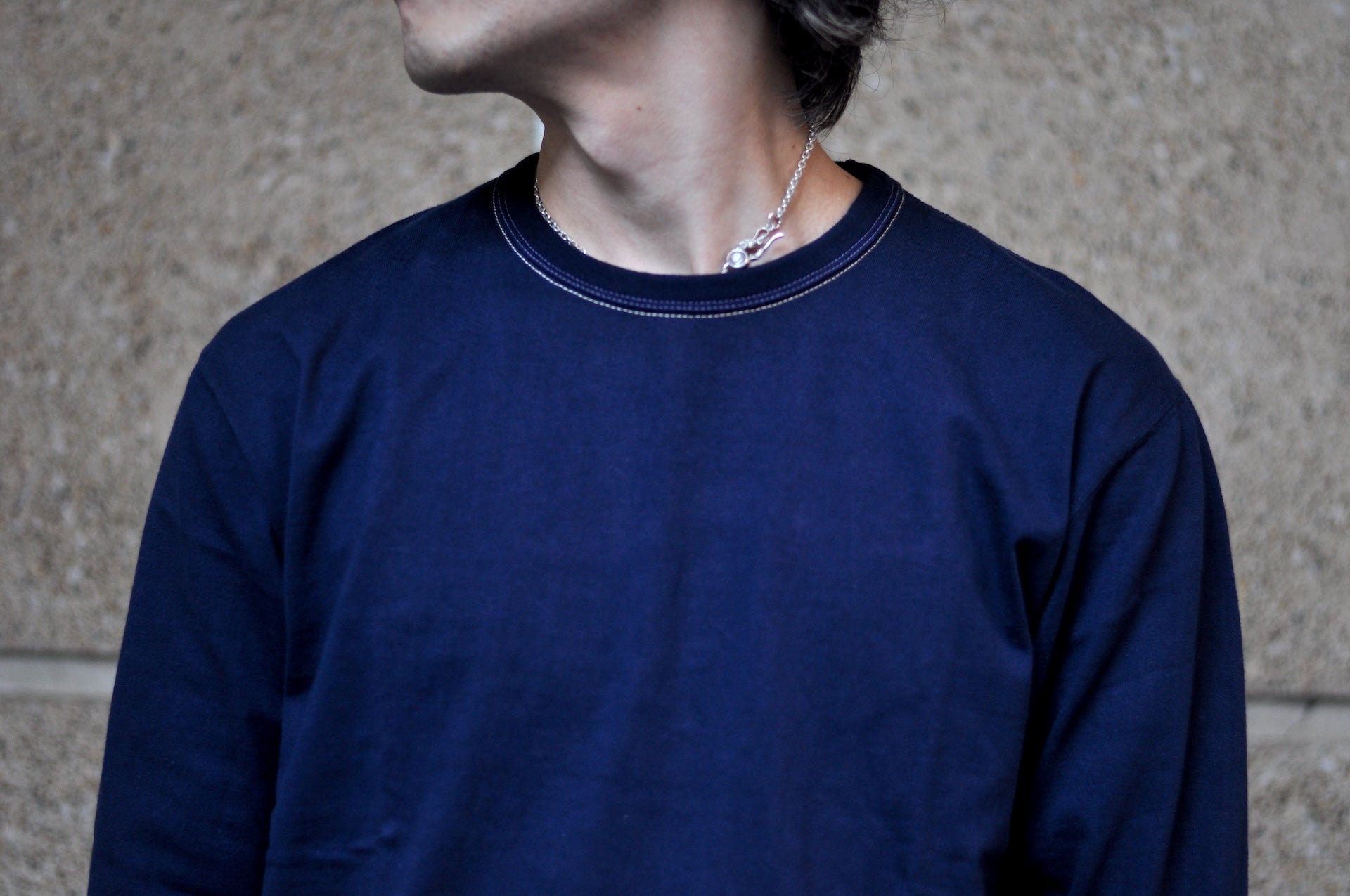 The Flat Head 9oz Loopwheel L/S Plain Tee (Navy)