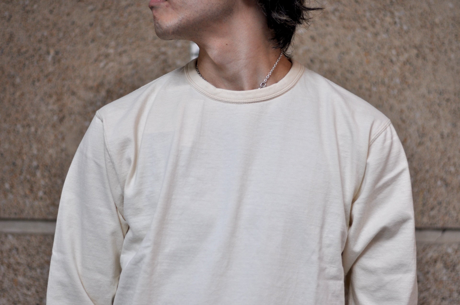 The Flat Head 9oz Loopwheel L/S Plain Tee (Cream)