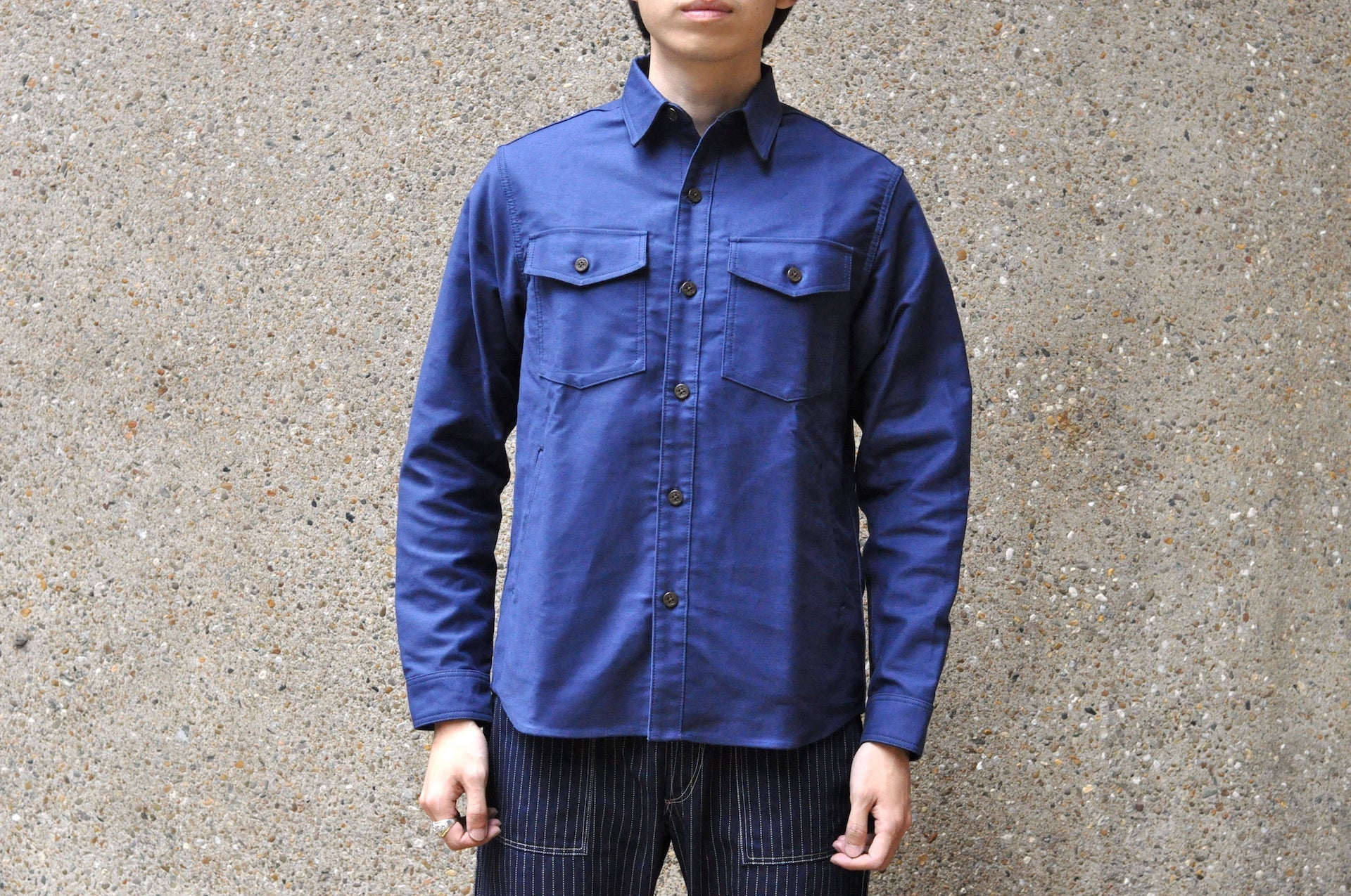 Unique Garment 'Deck Master' Moleskin C.P.O Jacketed Shirt (Royal Blue)
