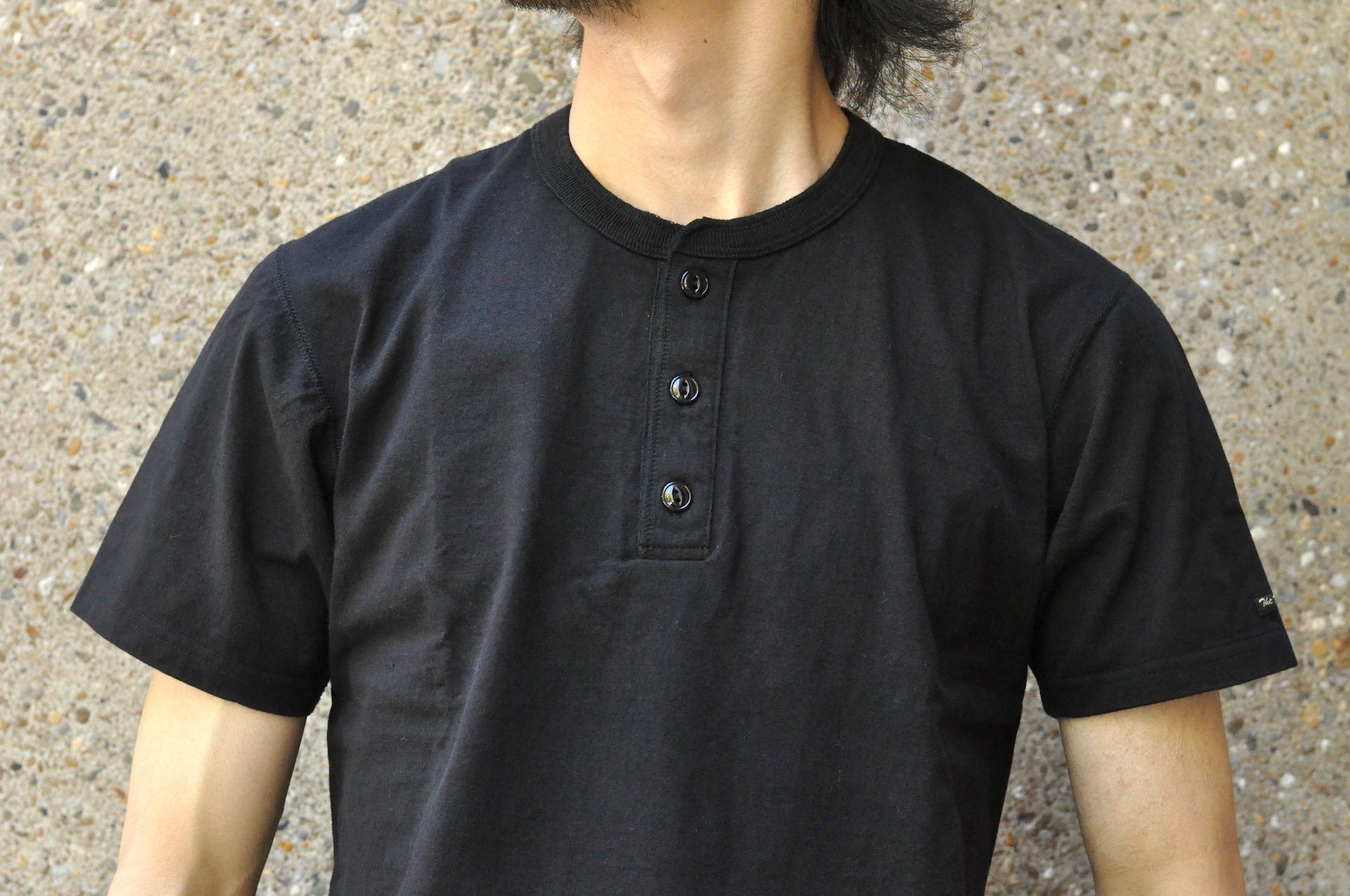The Flat Head 24 Version 9oz Loopwheeled Henley Tee (Black)