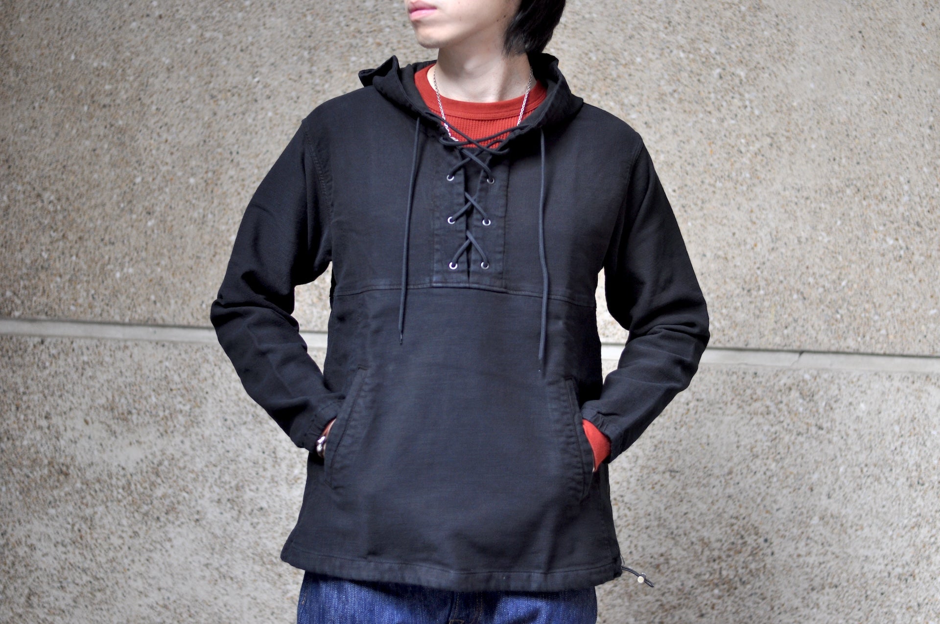 Pure Blue Japan "All-Seasons" Tricot-Denim Navy Parka (Black Coated)