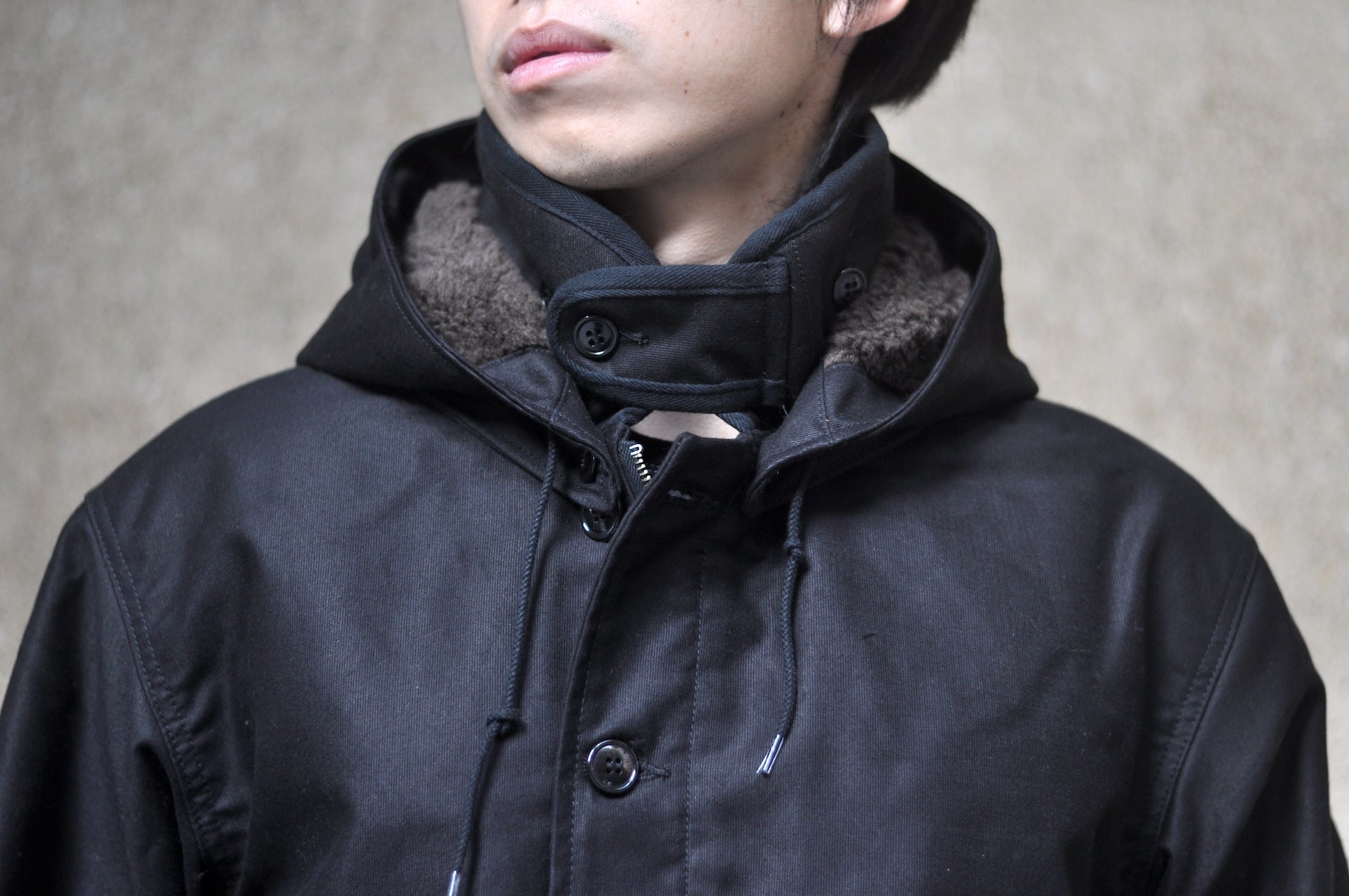 Stevenson Overall Co. Heavyweight Jungle Cloth "Navigateur" Hooded Deck Jacket (Solid Black)