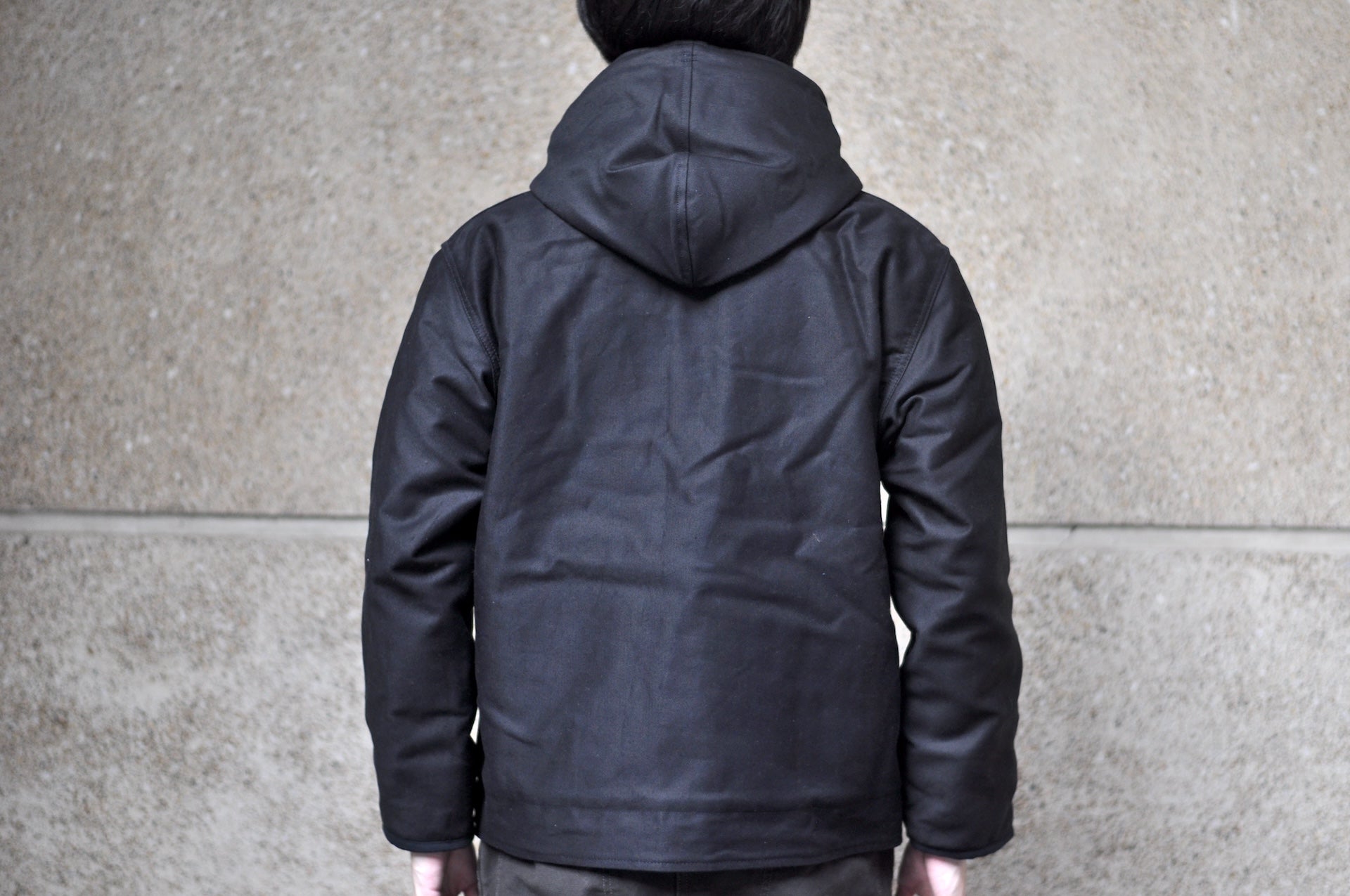 Stevenson Overall Co. Heavyweight Jungle Cloth "Navigateur" Hooded Deck Jacket (Solid Black)