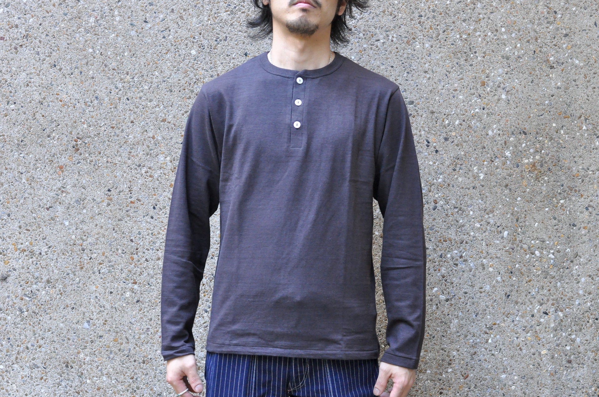 Warehouse 5.5oz "Bamboo Textured" L/S Henley Tee (Black)