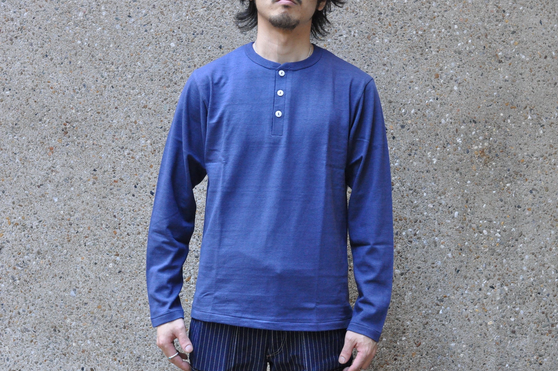 Warehouse 5.5oz "Bamboo Textured" L/S Henley Tee (Navy)