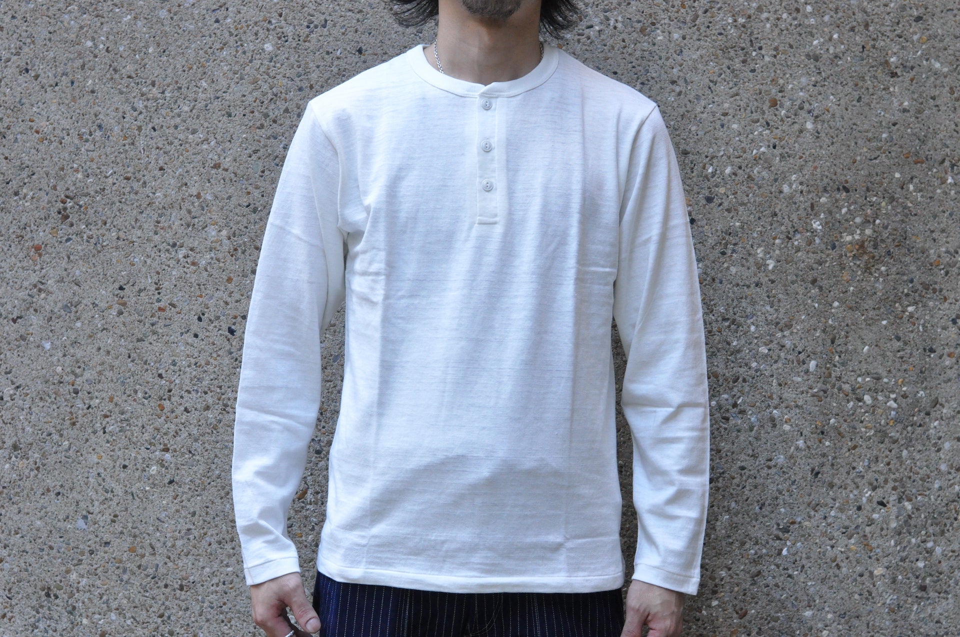 Warehouse 5.5oz "Bamboo Textured" L/S Henley Tee (White)