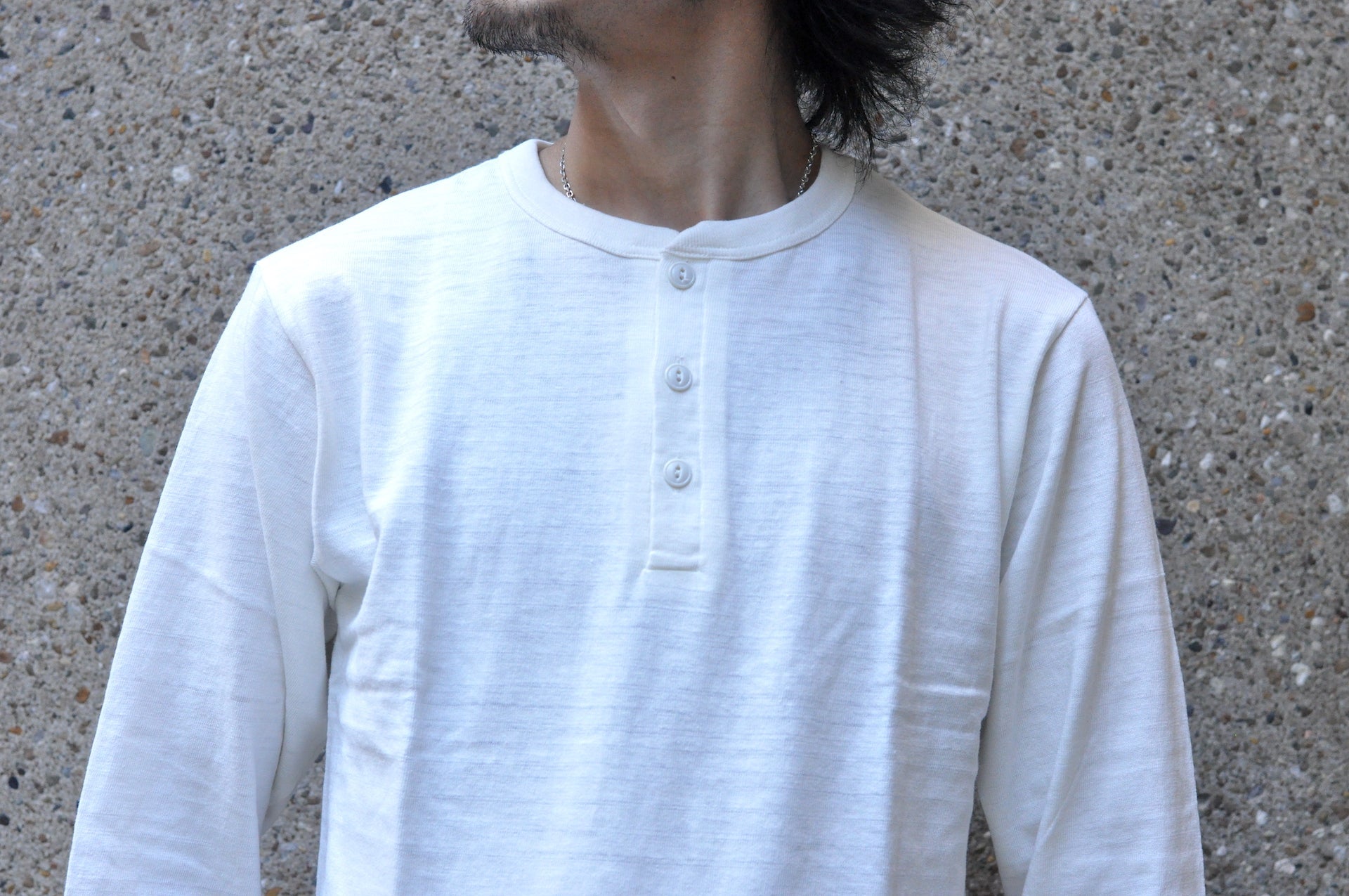 Warehouse 5.5oz "Bamboo Textured" L/S Henley Tee (White)