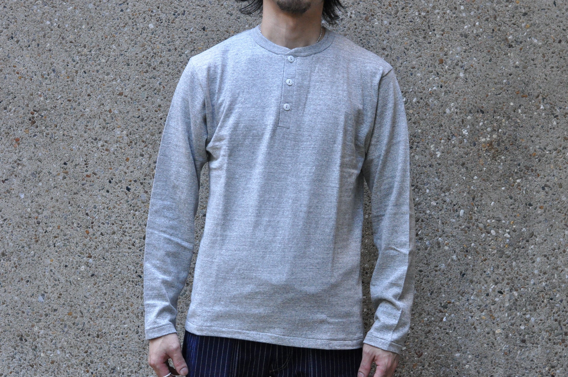 Warehouse 5.5oz "Bamboo Textured" L/S Henley Tee (Grey)