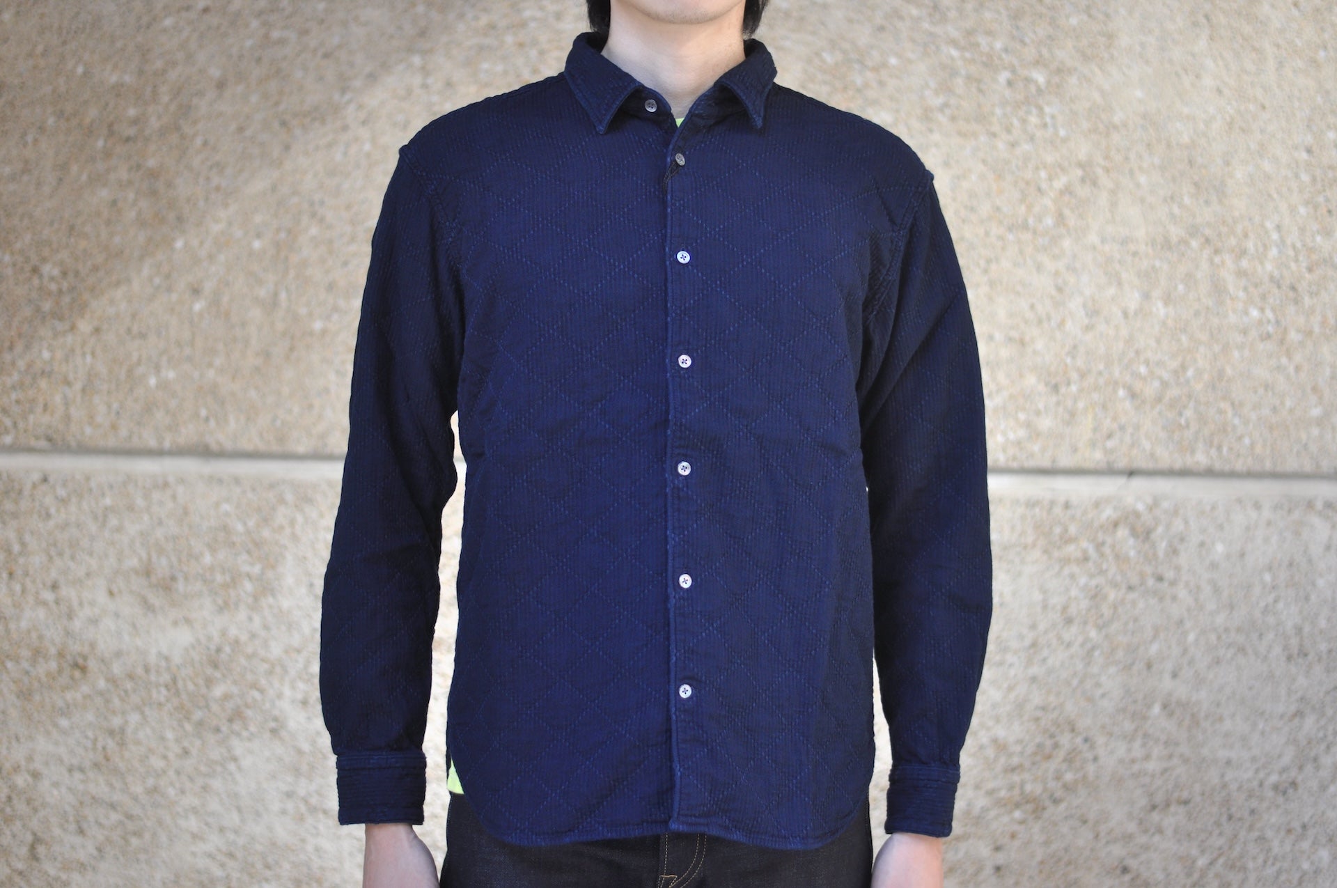 MOMOTARO JEANS 14oz Indigo Dyed "Diamond" Sashiko Oxford Shirt