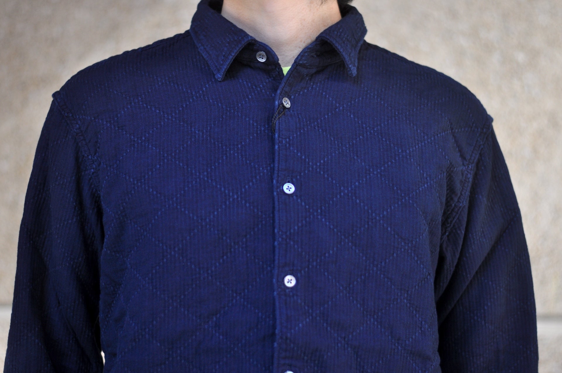 MOMOTARO JEANS 14oz Indigo Dyed "Diamond" Sashiko Oxford Shirt