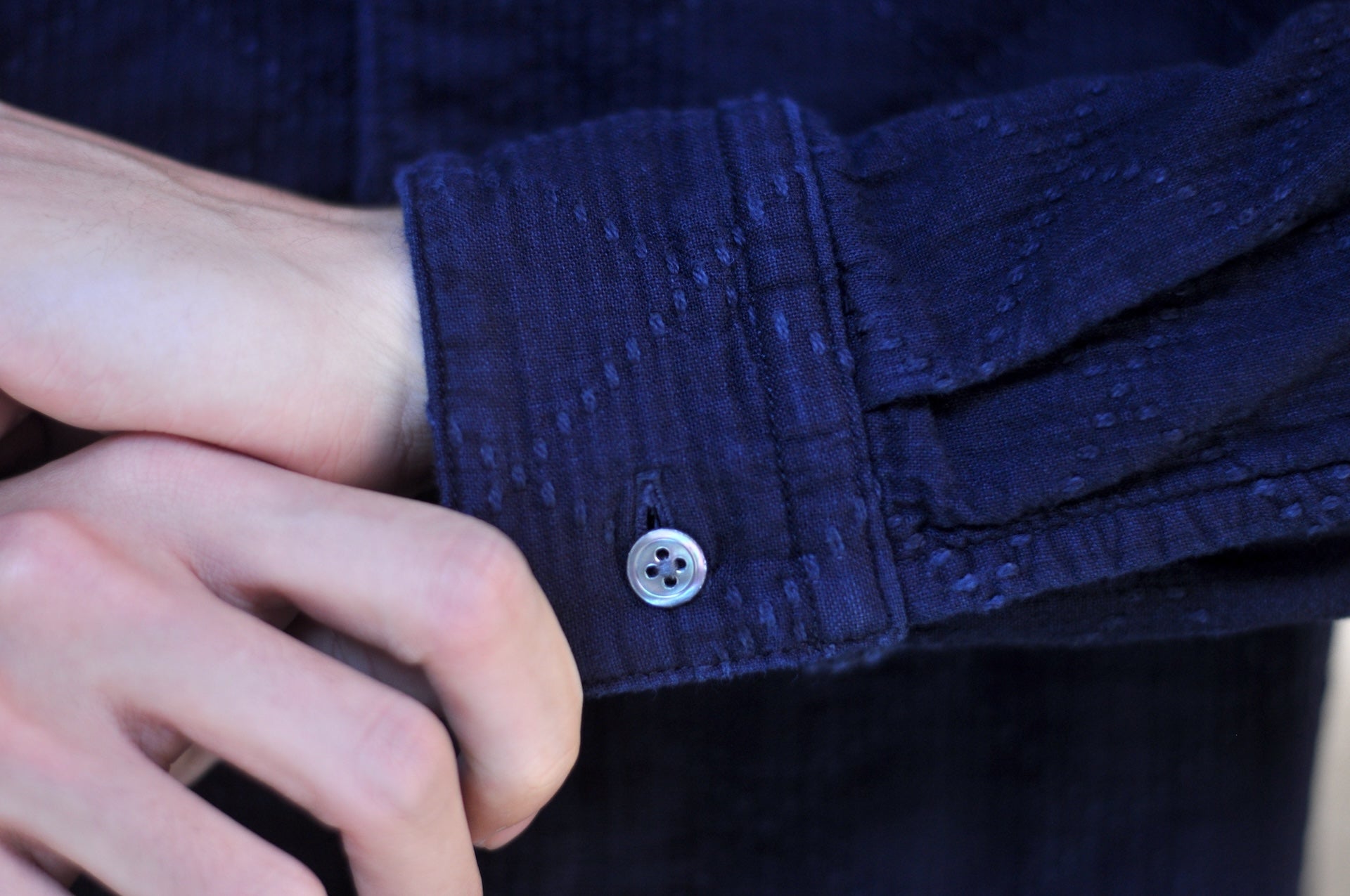 MOMOTARO JEANS 14oz Indigo Dyed "Diamond" Sashiko Oxford Shirt
