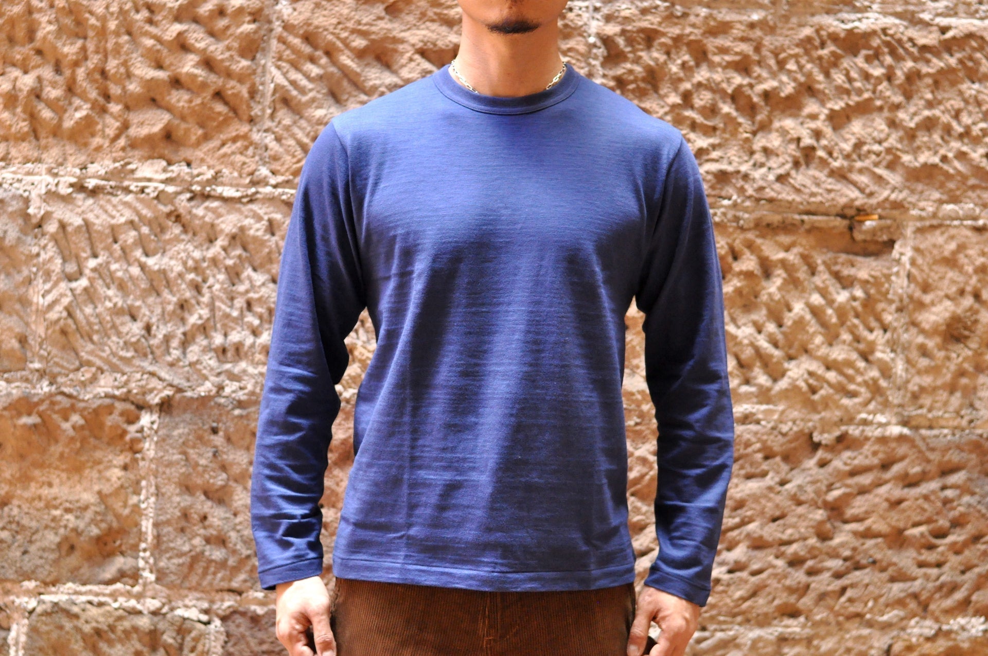 Warehouse 5.5oz "Bamboo Textured" L/S Plain Tee (Navy)