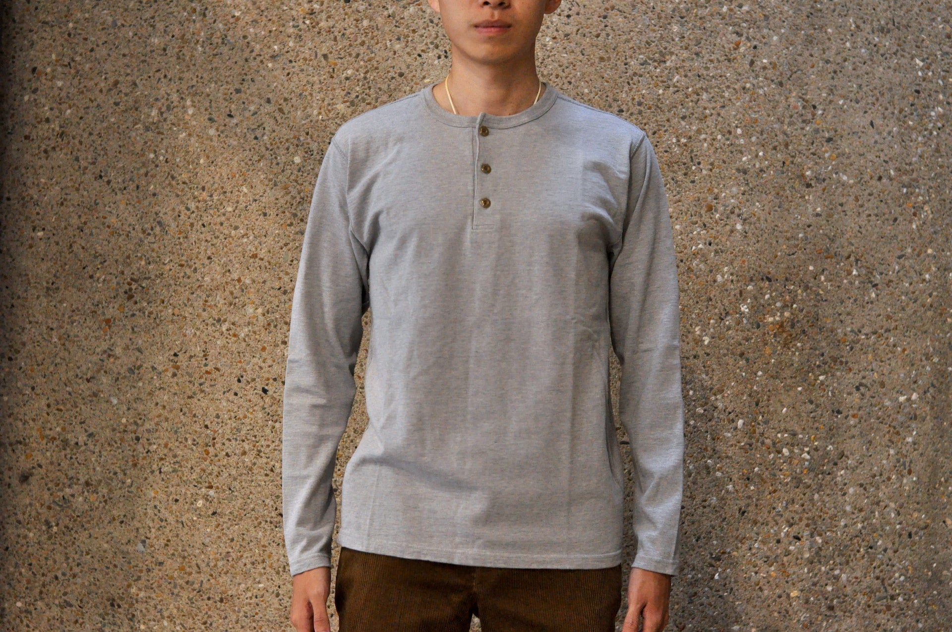 Studio D'Artisan X CORLECTION 7.5oz 'Suvin Gold' Ultimate Loopwheeled L/S Henley Tee (Heather Grey)