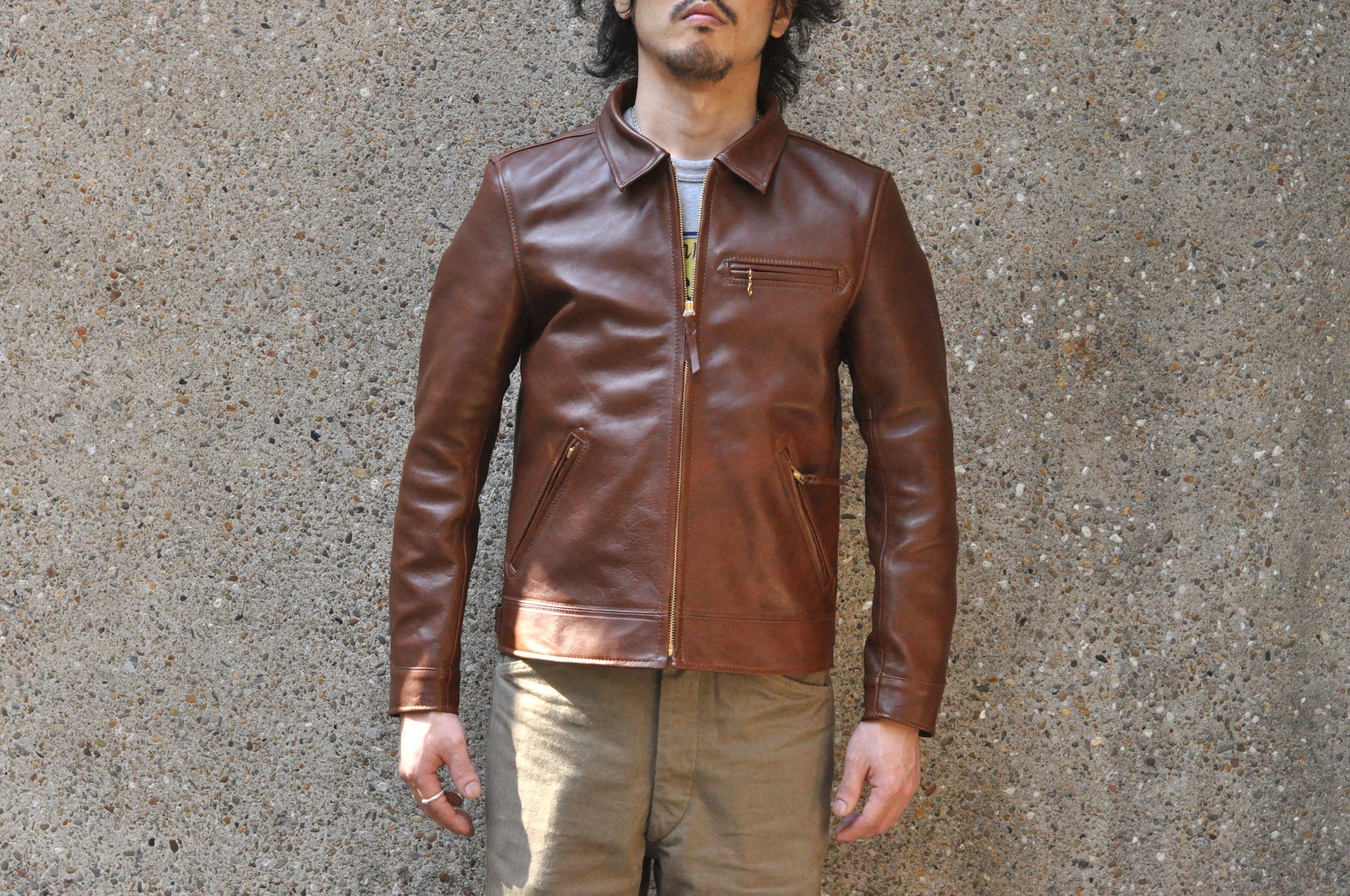 The Flat Head Horsehide 50s Single Riders Jacket (Brown Tea-Cored)