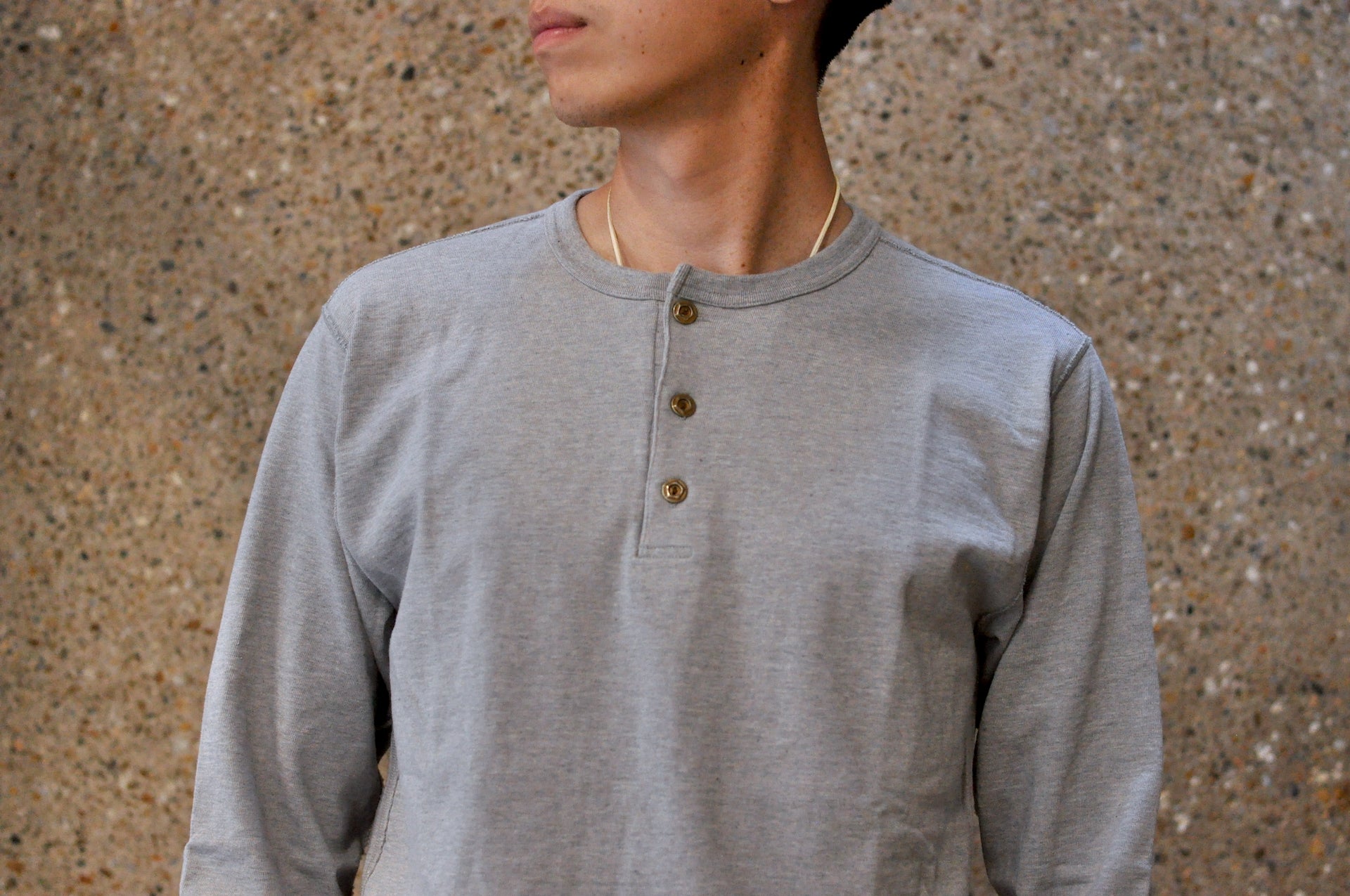 Studio D'Artisan X CORLECTION 7.5oz 'Suvin Gold' Ultimate Loopwheeled L/S Henley Tee (Heather Grey)