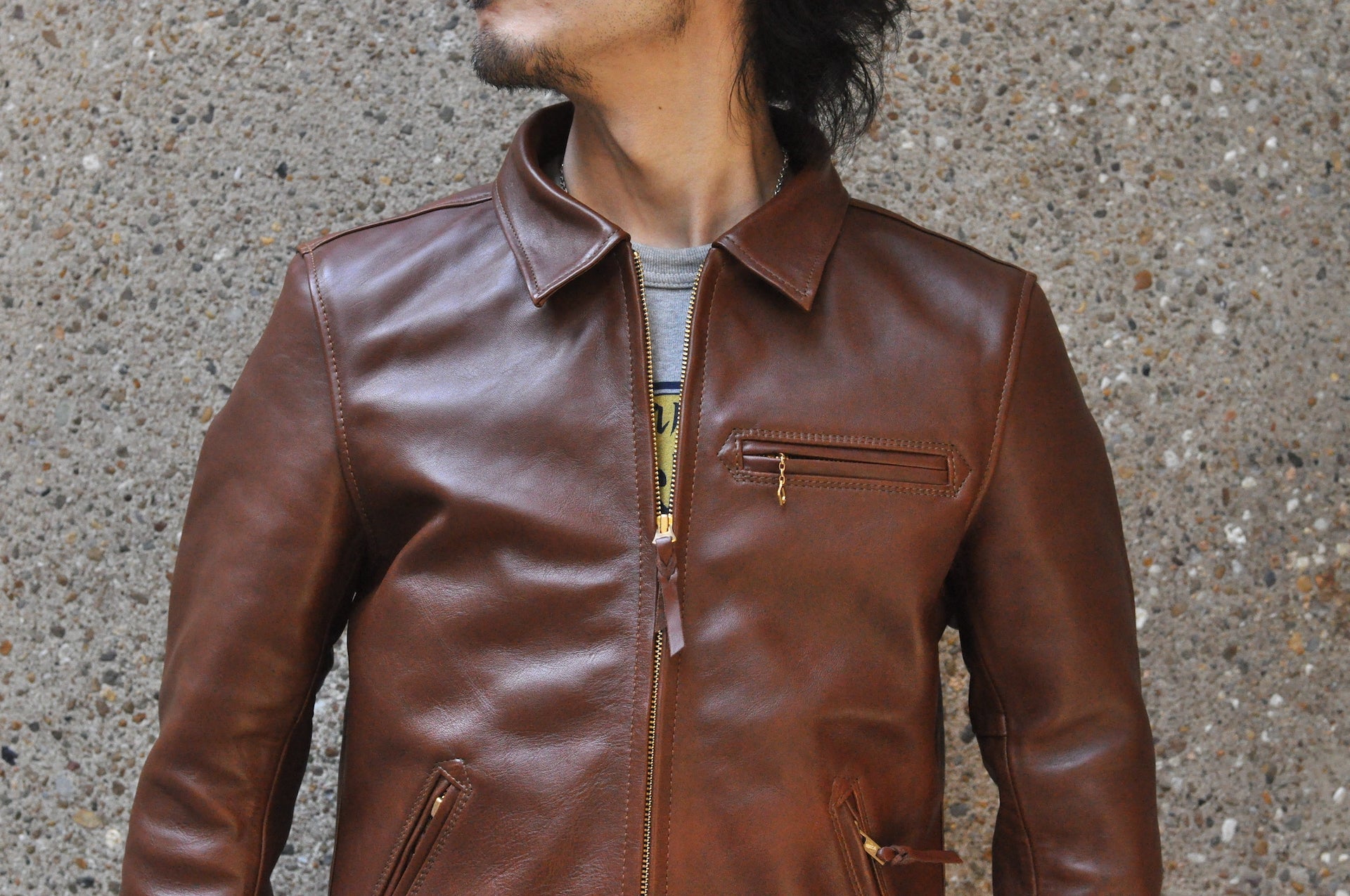The Flat Head Horsehide 50s Single Riders Jacket (Brown Tea-Cored)