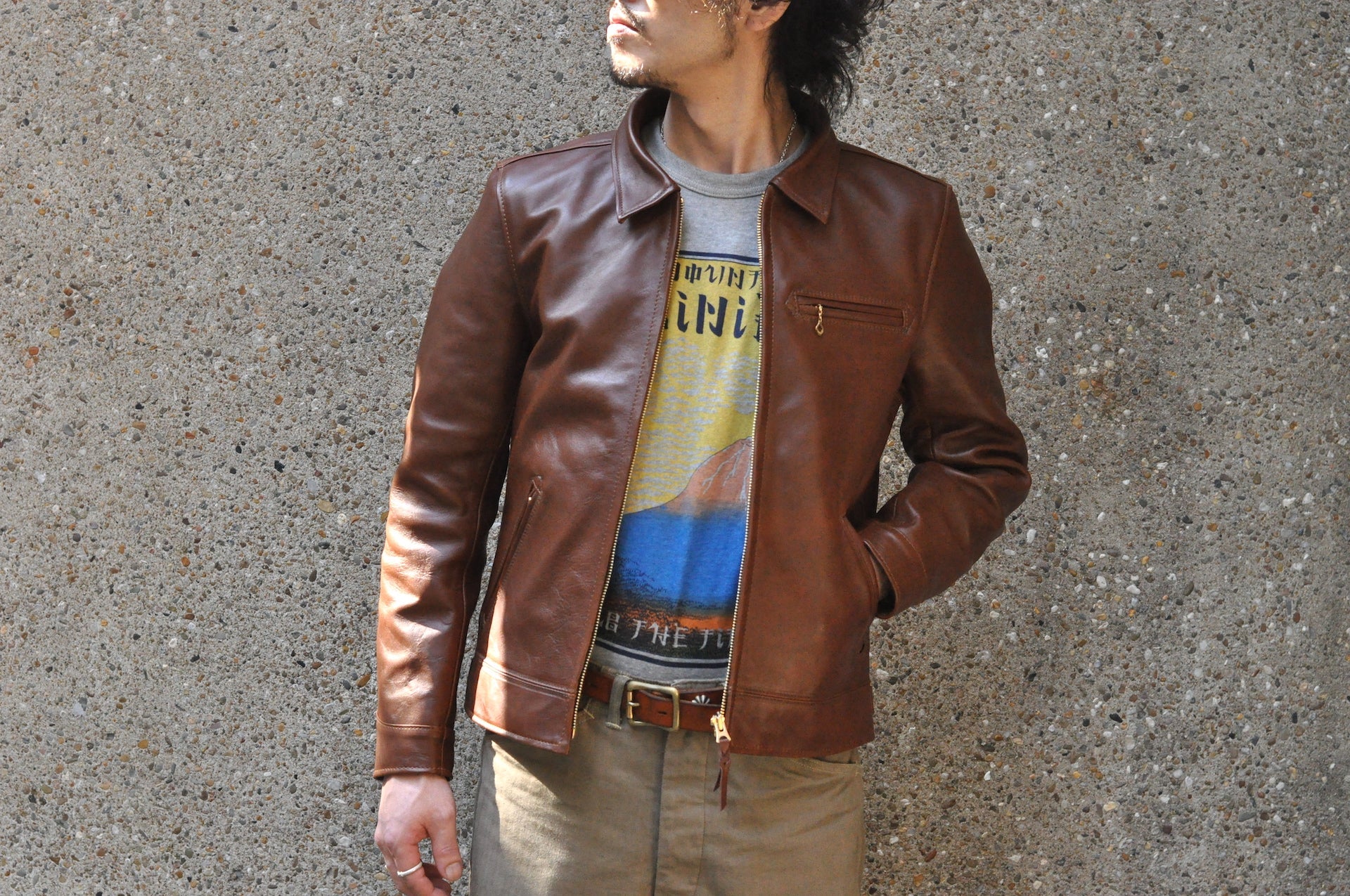 The Flat Head Horsehide 50s Single Riders Jacket (Brown Tea-Cored)