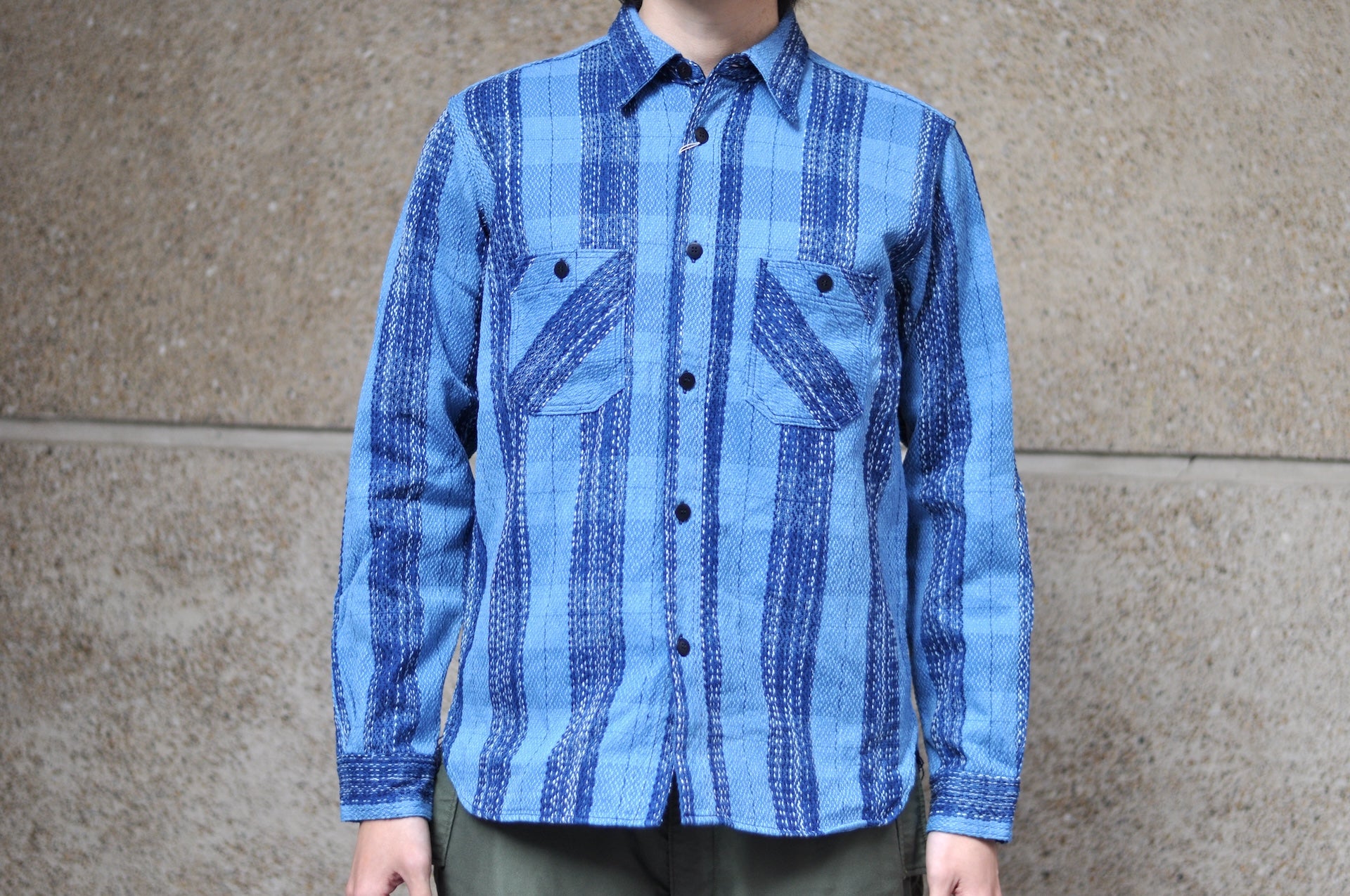 Samurai 12oz Natural Indigo Dyed "Rain Kasuri" Sashiko Work Shirt