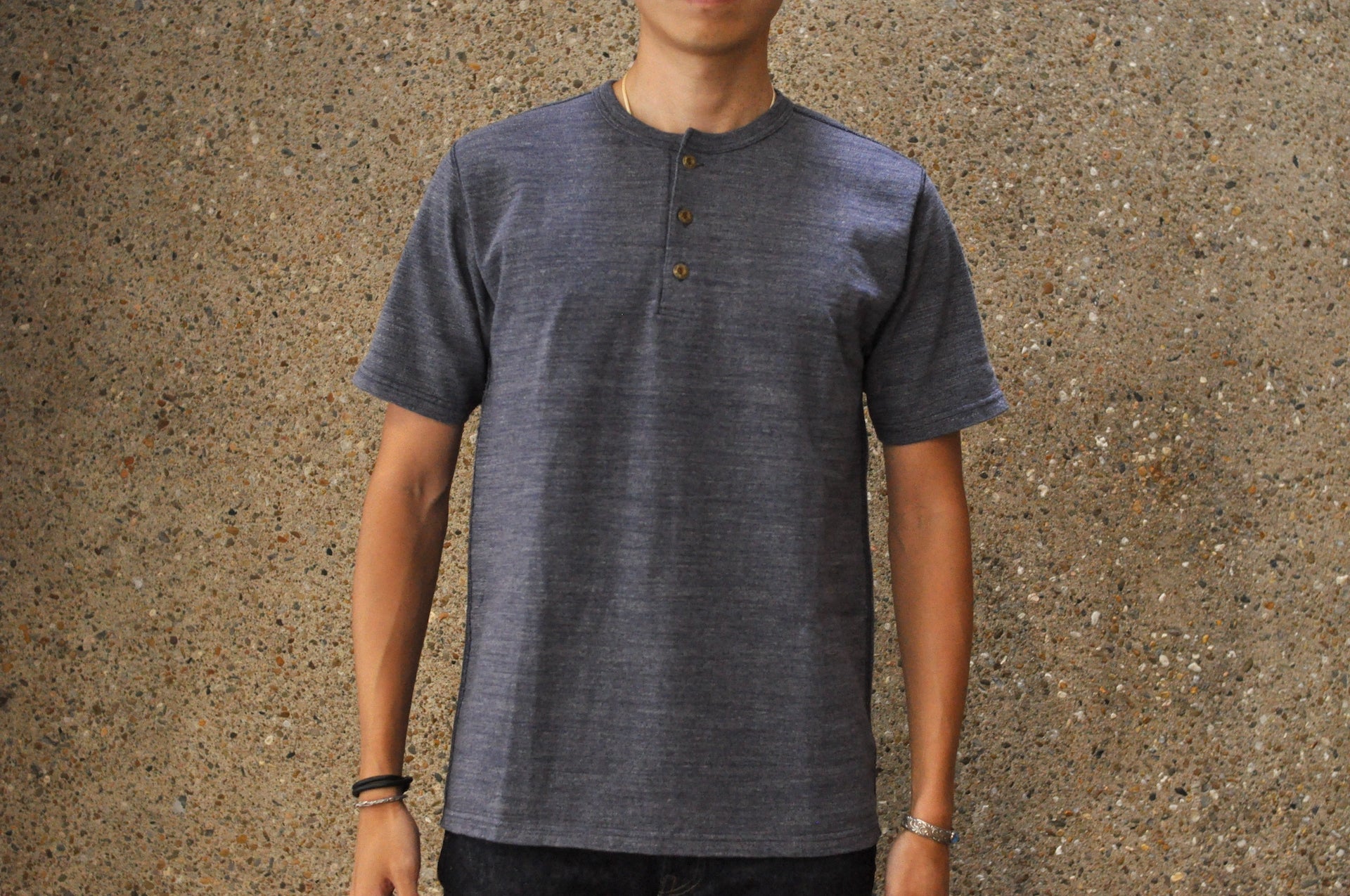 Studio D'Artisan X CORLECTION 7.5oz 'Suvin Gold' Ultimate Loopwheeled Henley Tee (Heather Navy)