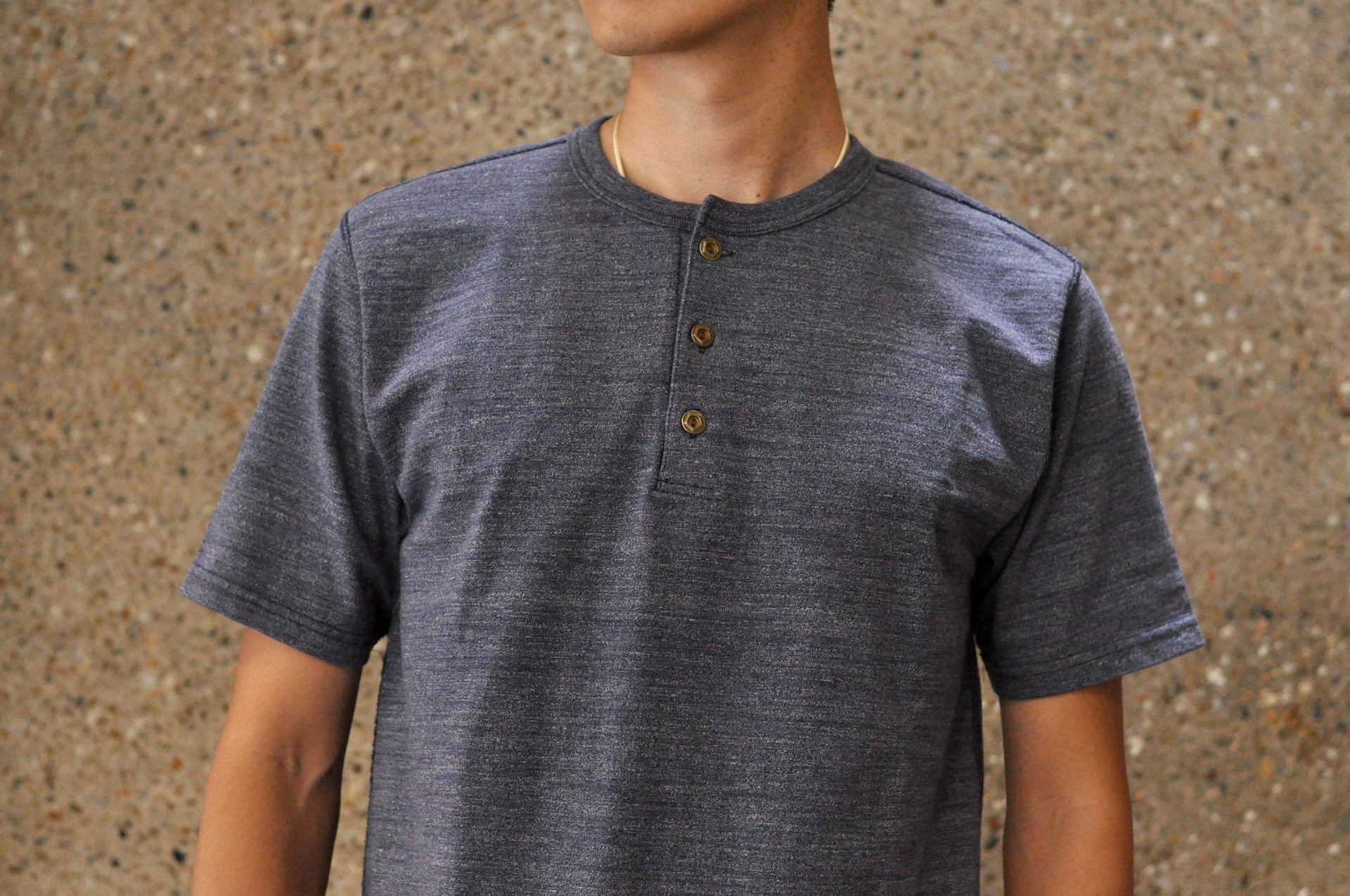 Studio D'Artisan X CORLECTION 7.5oz 'Suvin Gold' Ultimate Loopwheeled Henley Tee (Heather Navy)