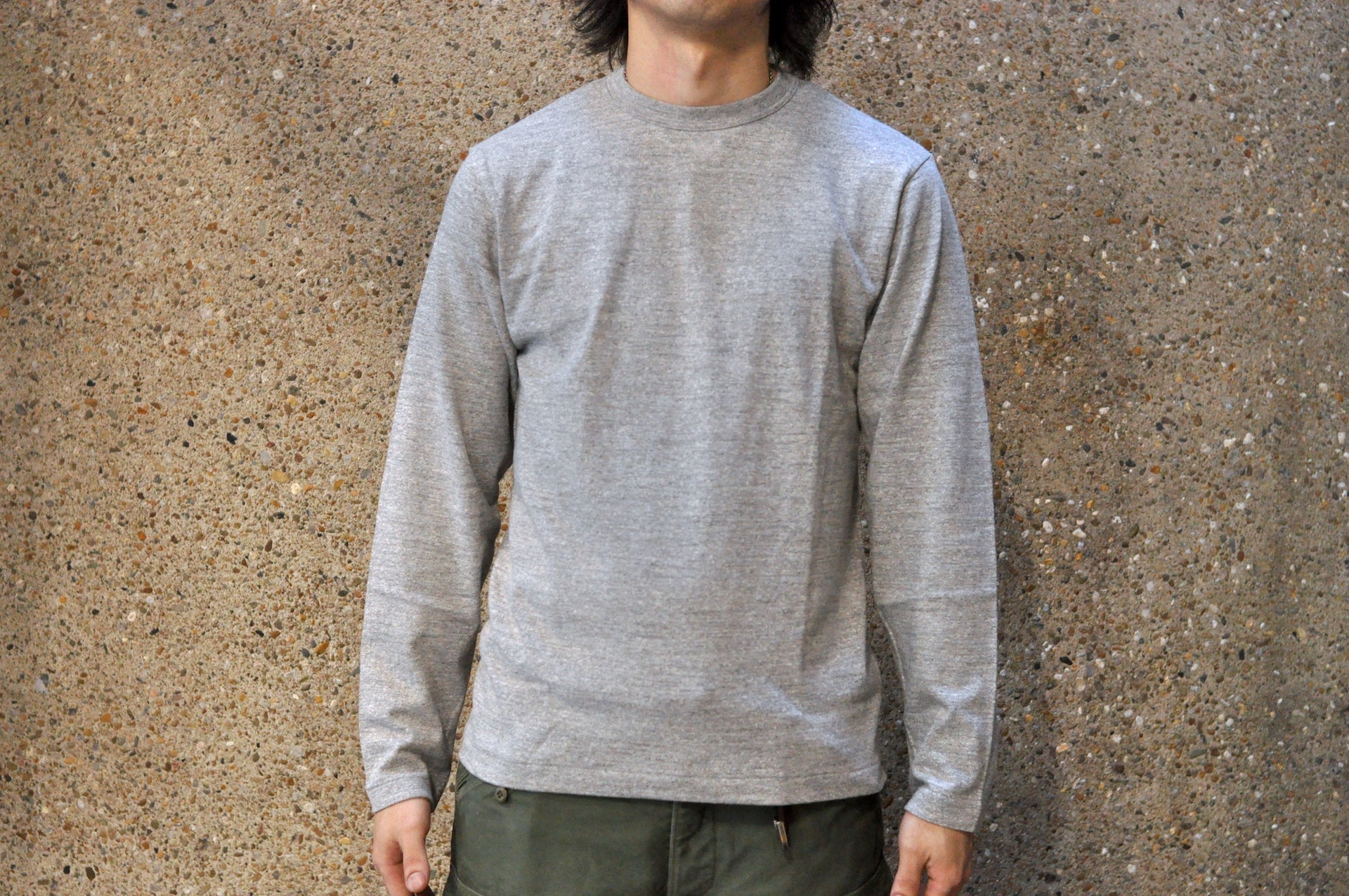 Warehouse 5.5oz "Bamboo Textured" L/S Plain Tee (Gray)