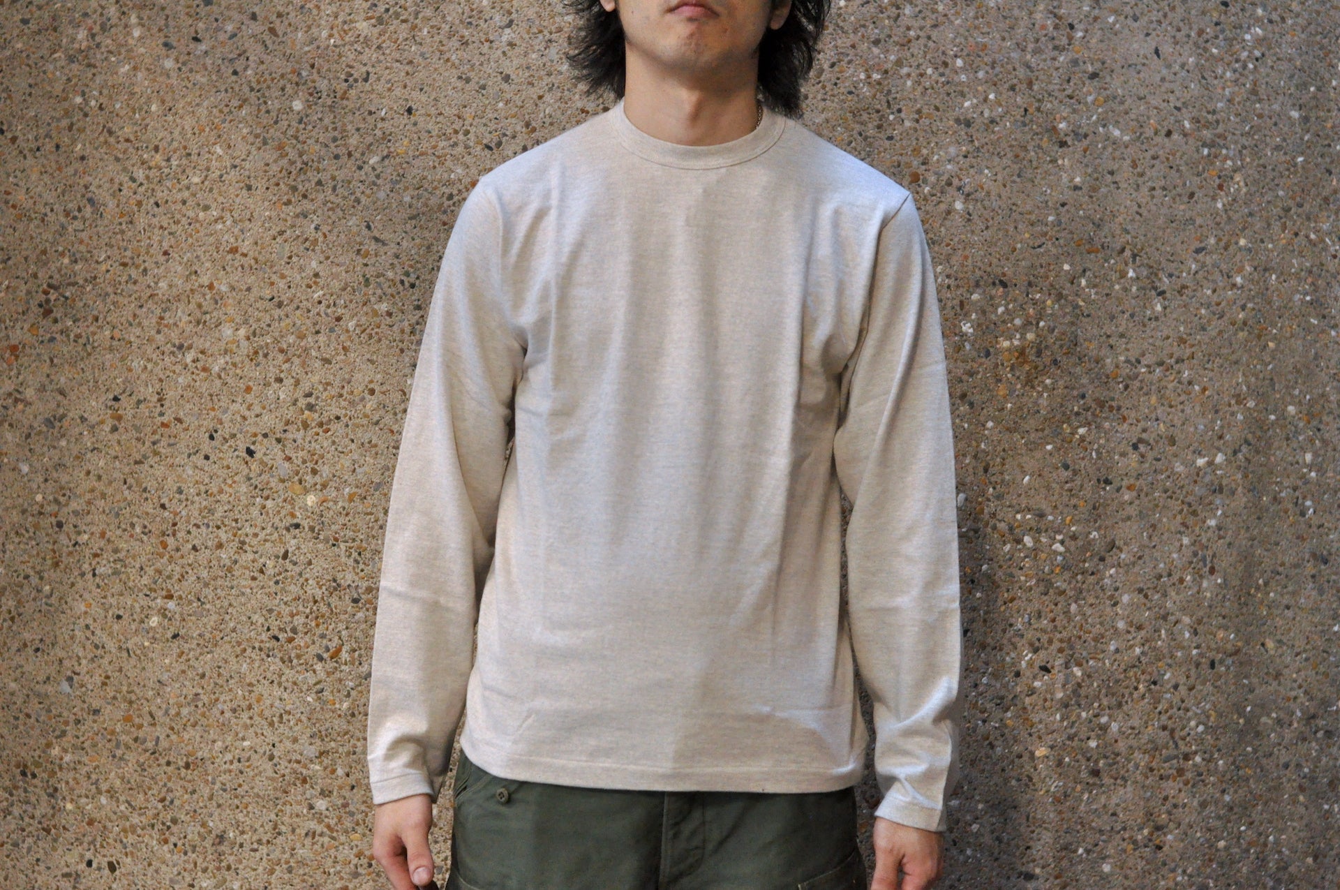 Warehouse 5.5oz "Bamboo Textured" L/S Plain Tee (Oatmeal)