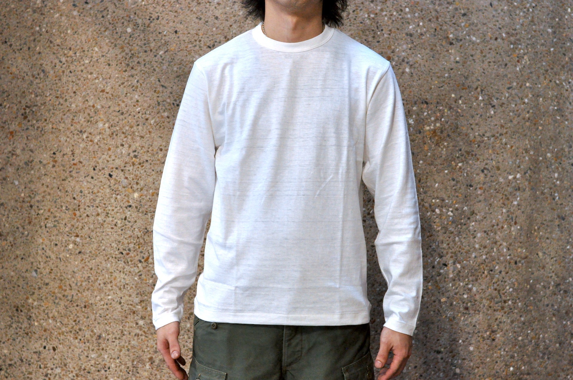 Warehouse 5.5oz "Bamboo Textured" L/S Plain Tee (White)