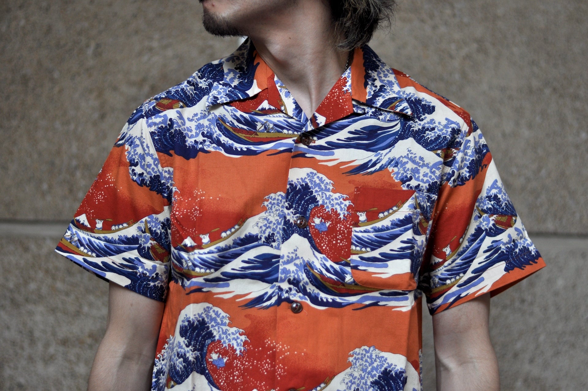 Studio D'Artisan "The Great Wave" Aloha S/S Shirt (Orange)