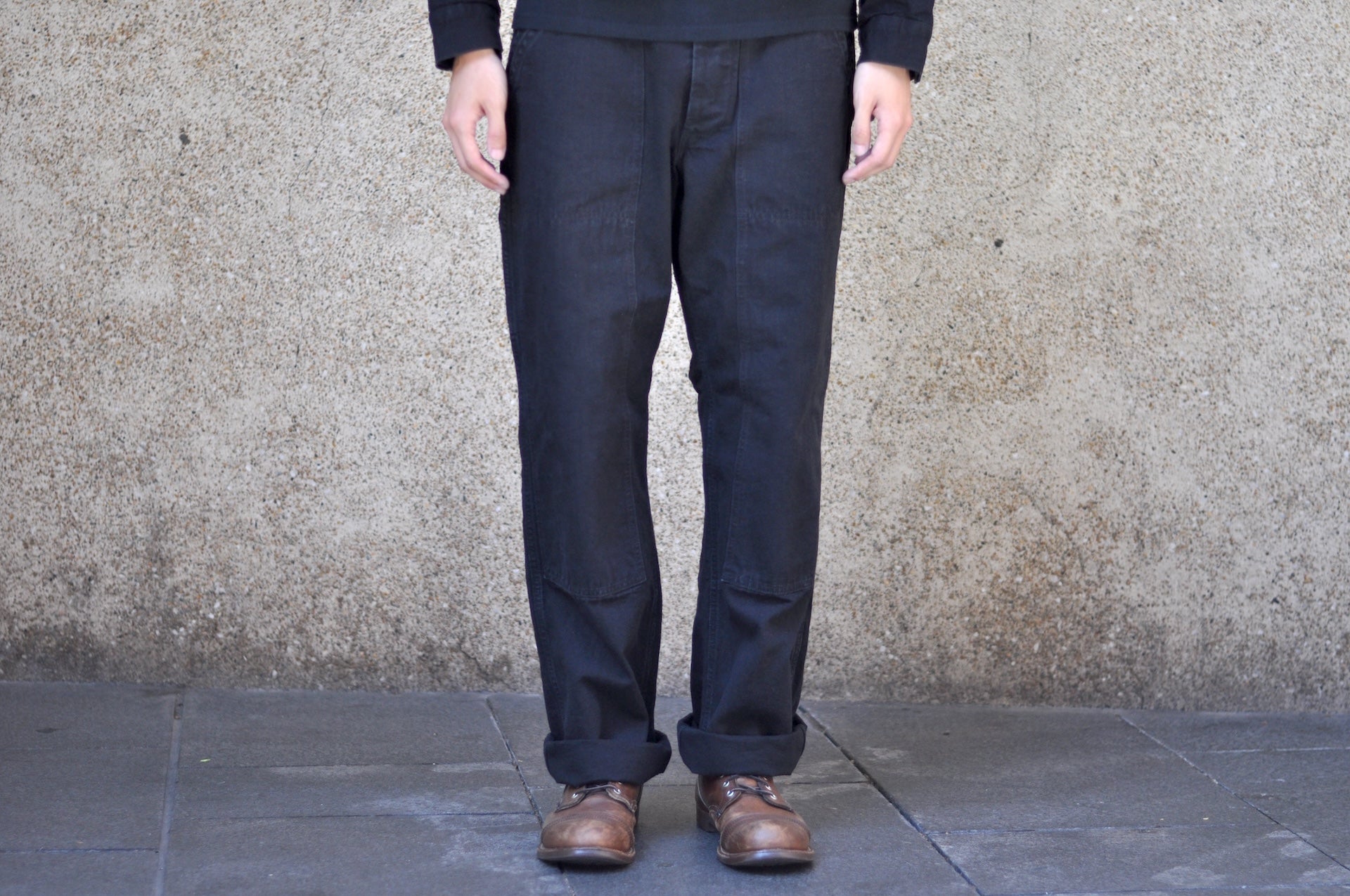 Freewheelers 11oz Duck Canvas "Chopper Builder" Work Trousers (Rude Black)
