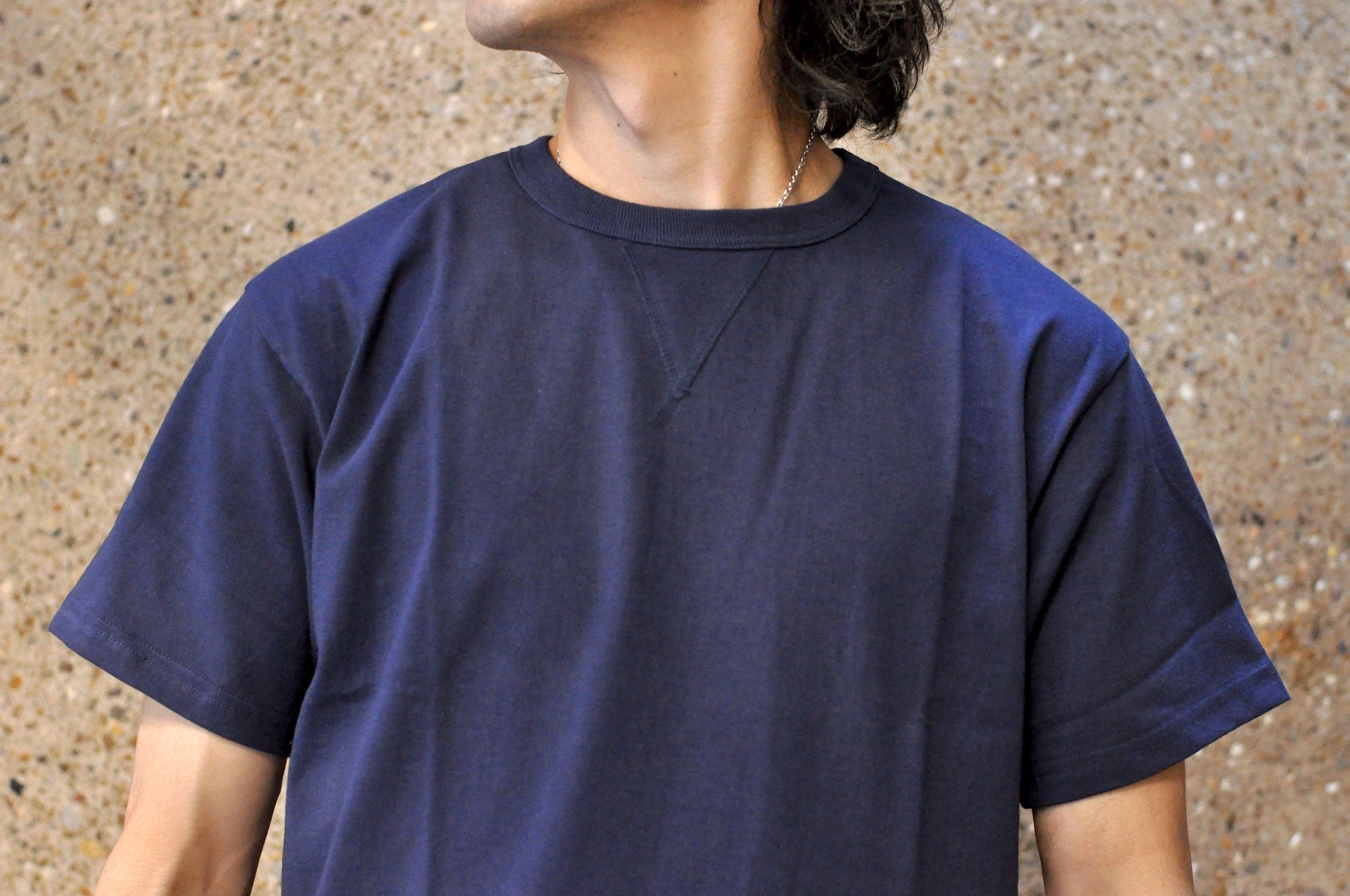 Denime X Warehouse 7oz "V-Inserted Crew Neck" Loopwheeled Tee (Navy)