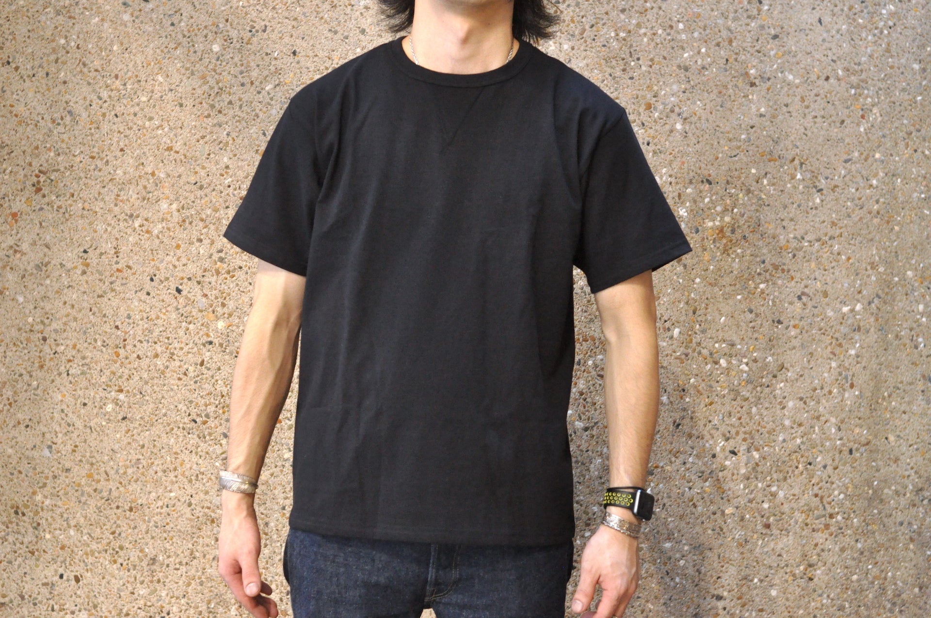 Denime X Warehouse 7oz "V-Inserted Crew Neck" Loopwheeled Tee (Black)
