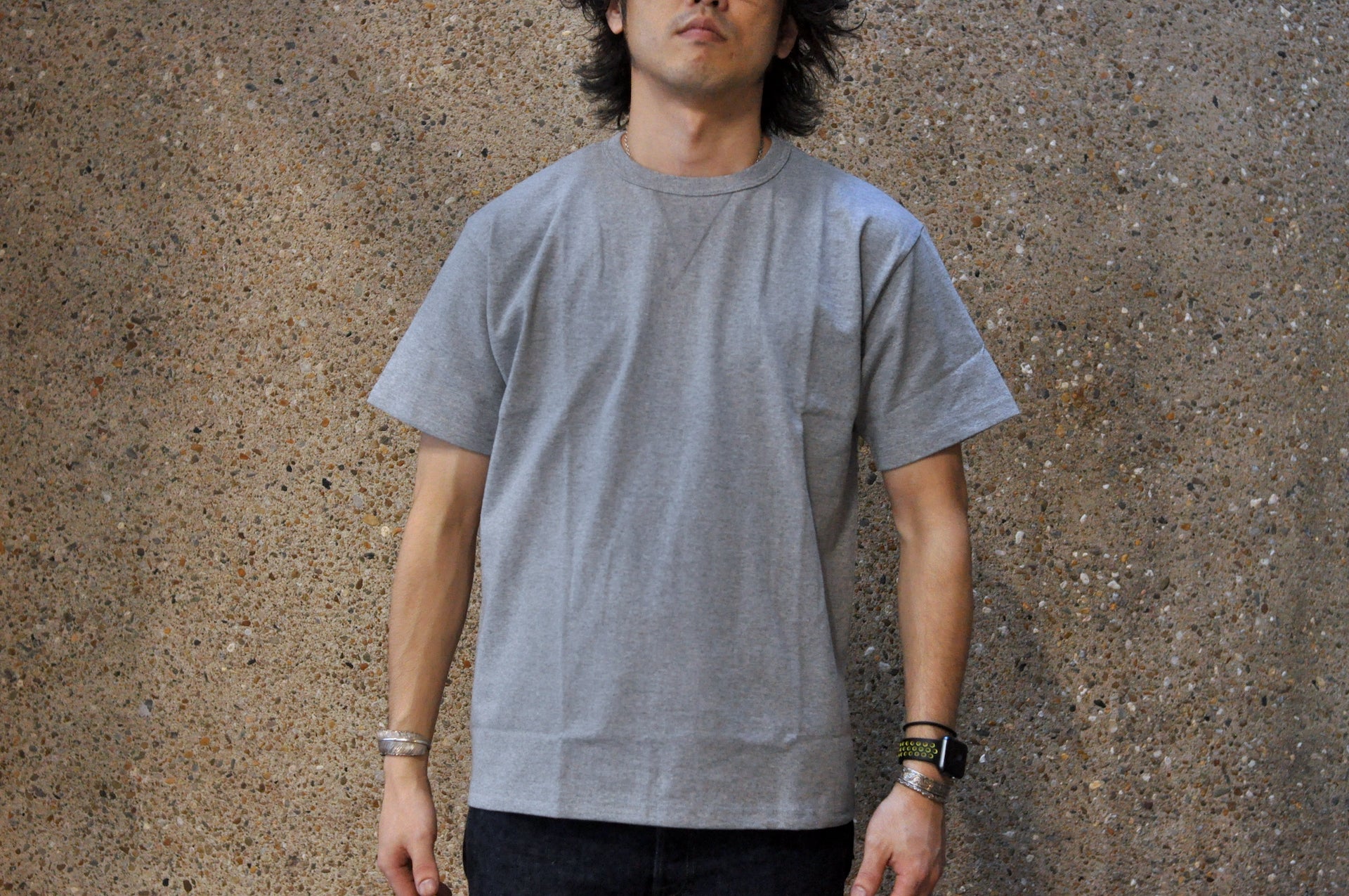 Denime X Warehouse 7oz "V-Inserted Crew Neck" Loopwheeled Tee (Heather Grey)