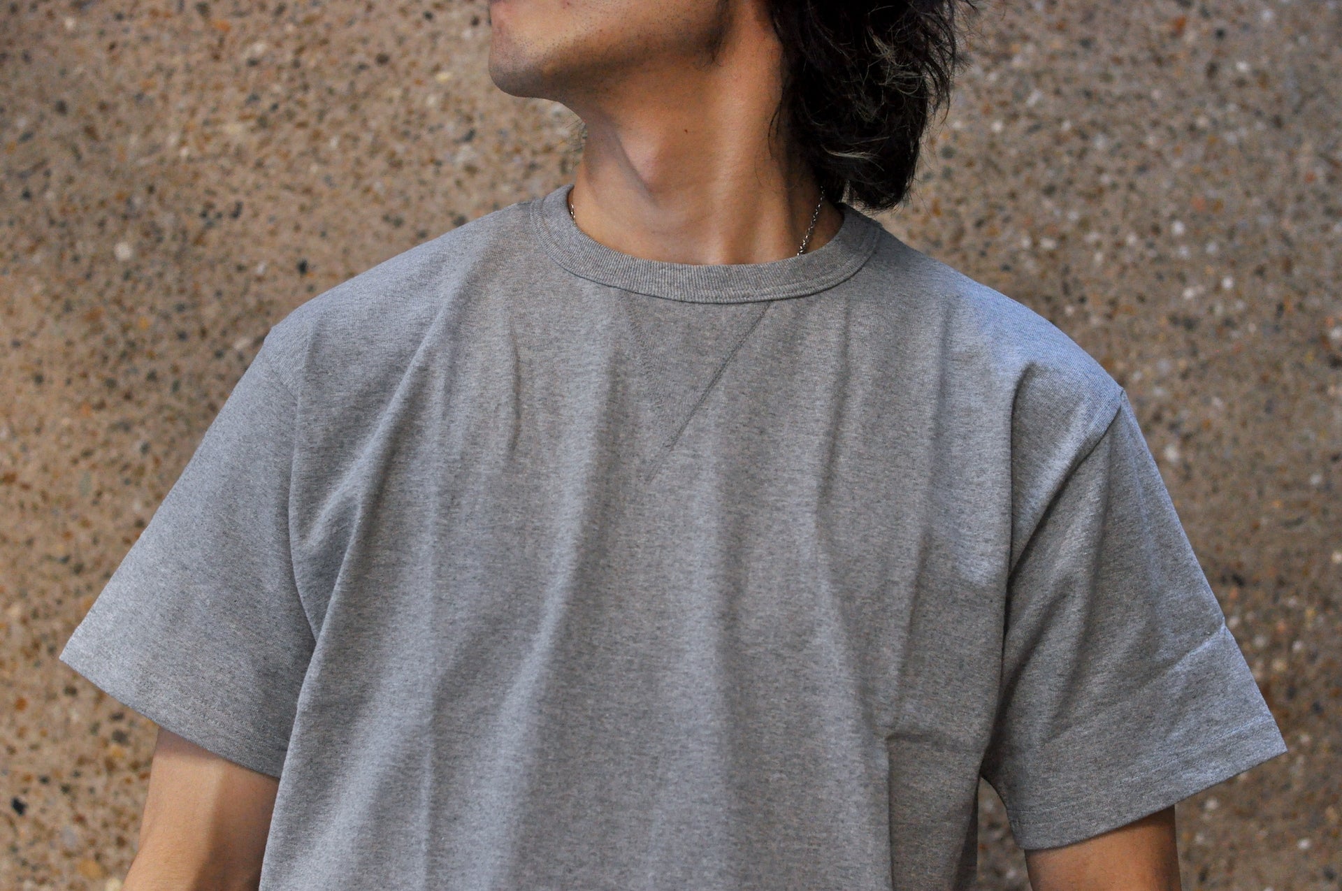 Denime X Warehouse 7oz "V-Inserted Crew Neck" Loopwheeled Tee (Heather Grey)