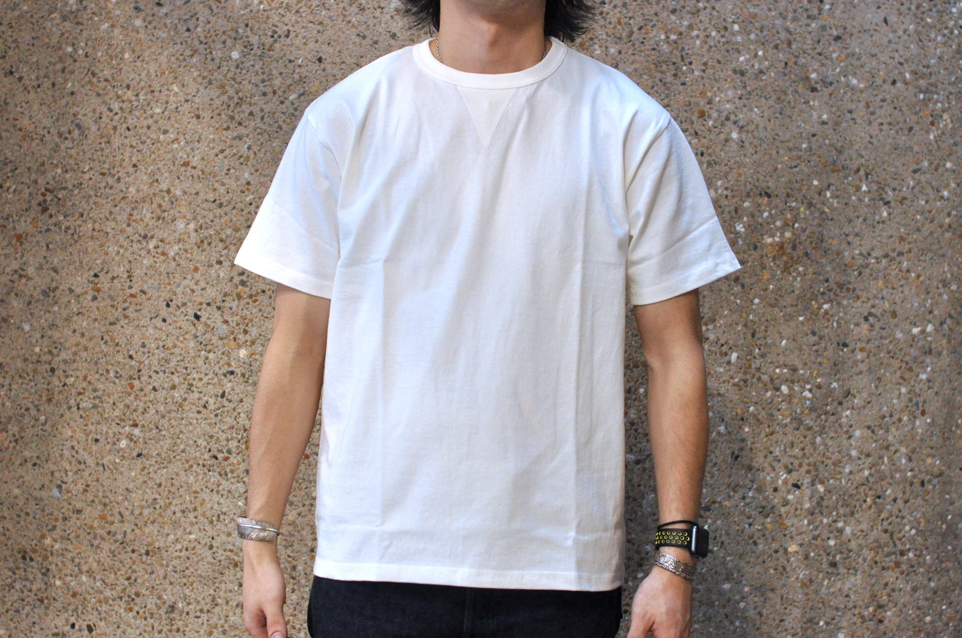 Denime X Warehouse 7oz "V-Inserted Crew Neck" Loopwheeled Tee (Off White)