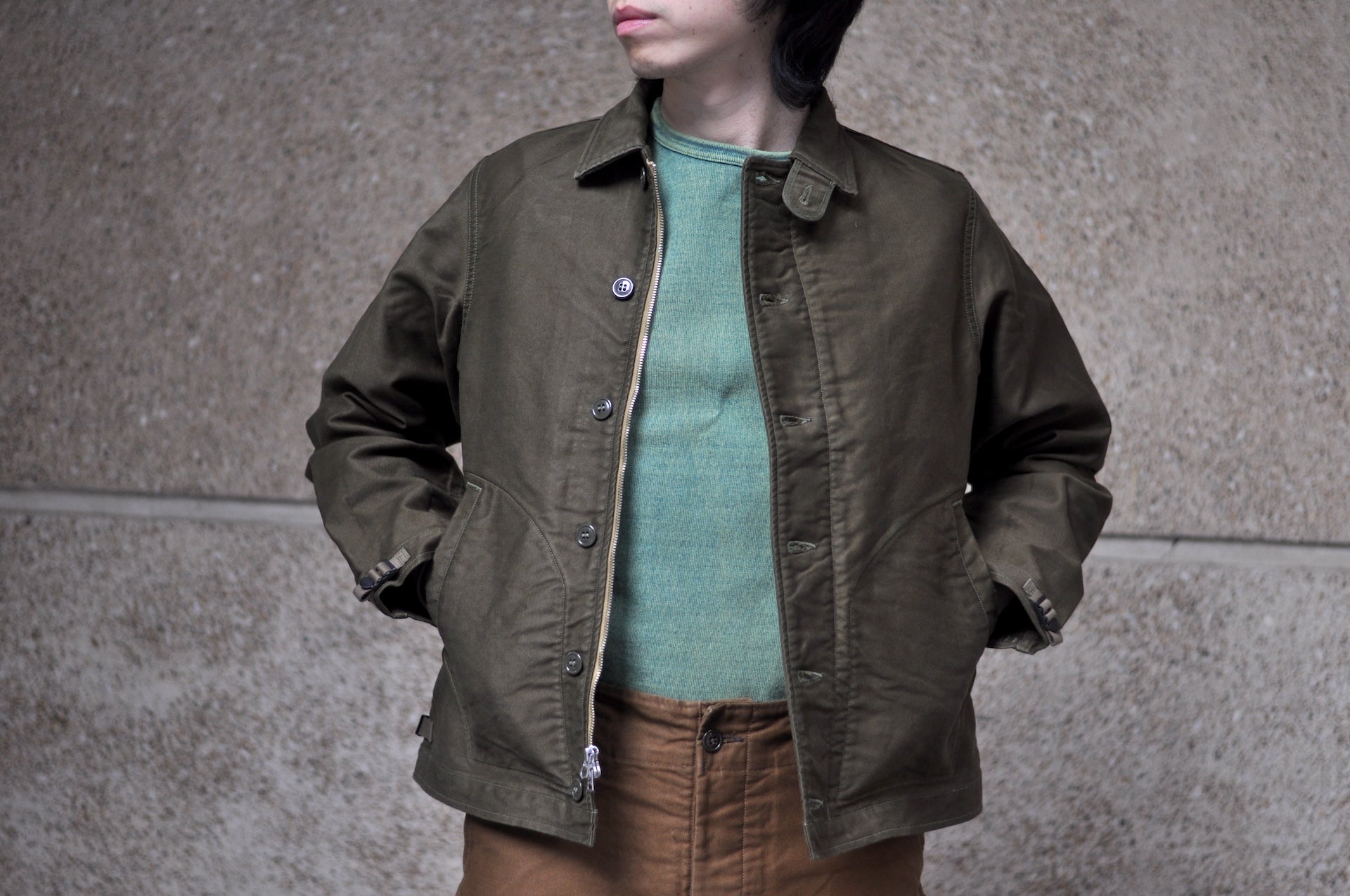 Freewheelers "Deck Worker" Jacket (Dark Khaki Green)