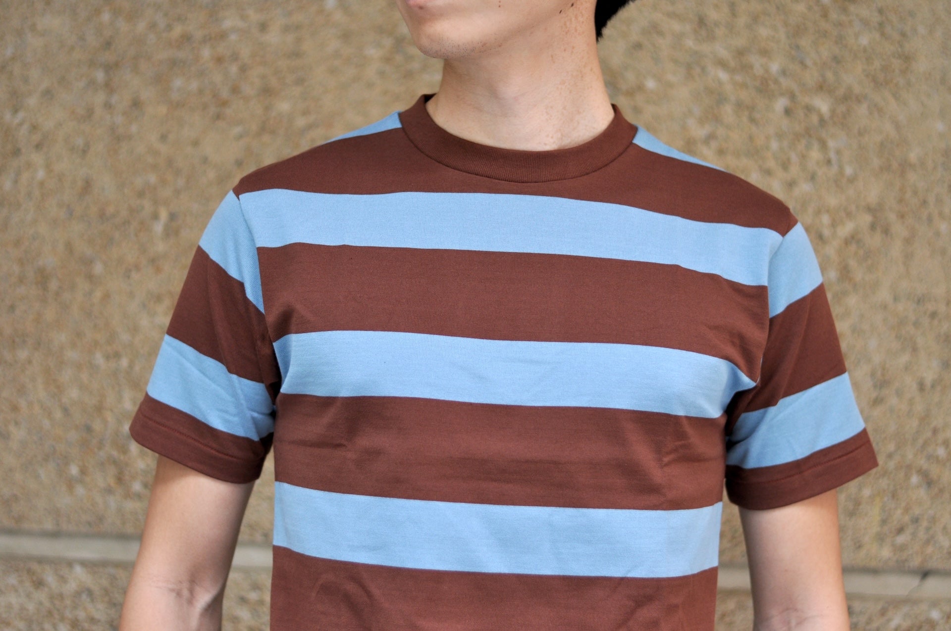 Warehouse 5.5oz "Old School" Loopwheeled Border Tee (Sax Blue X Brown)