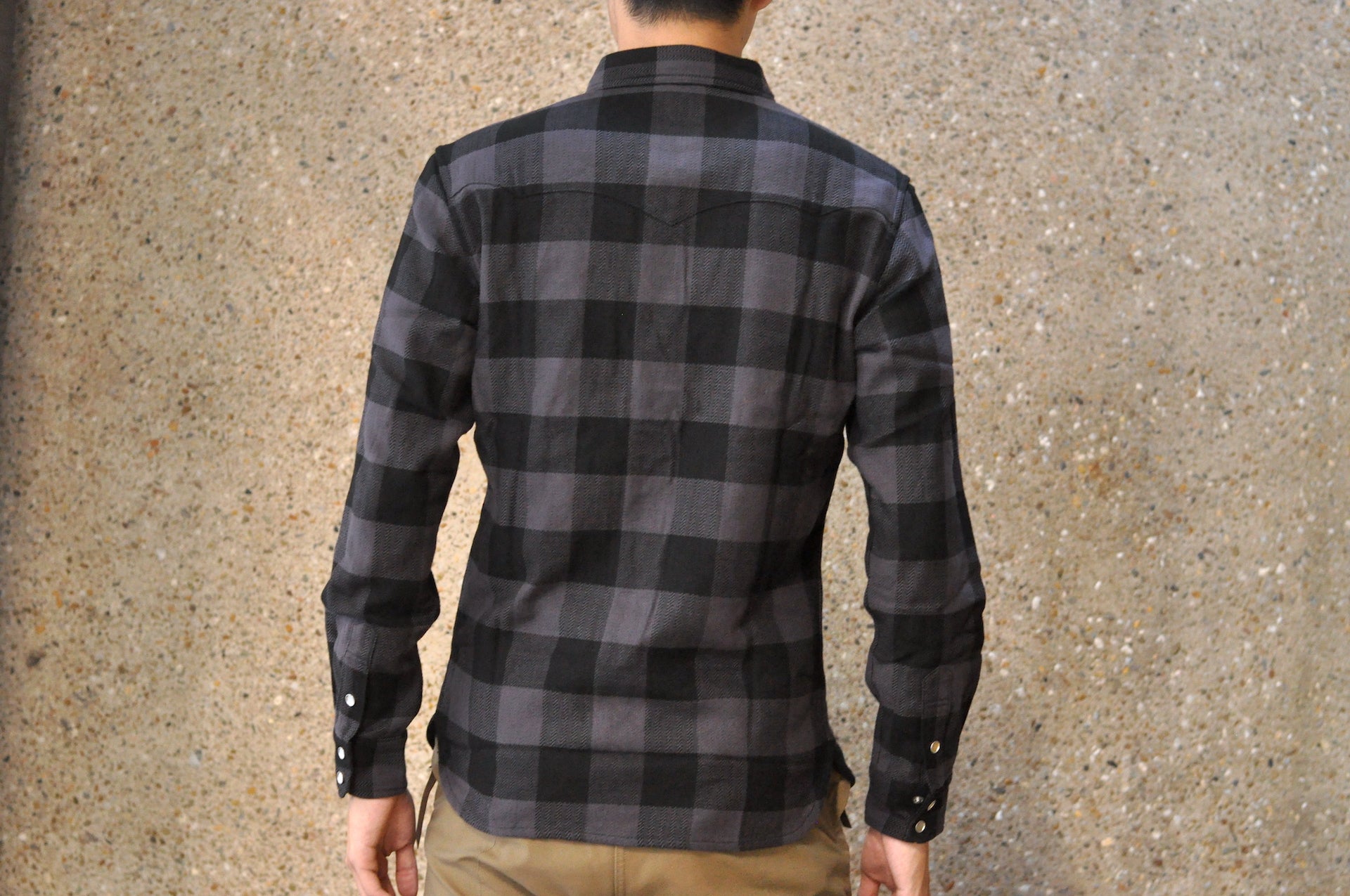 The Flat Head 12oz Selvage Flannel Western Shirt (Black X Grey)