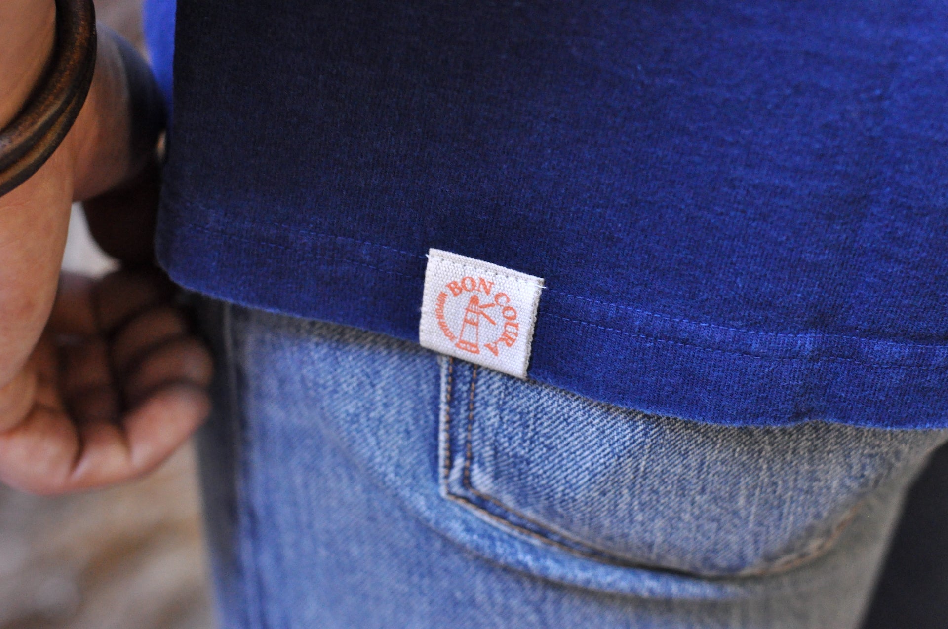 Boncoura 10oz Ultra heavy Loopwheeled Pocket Tee (Natural Indigo)