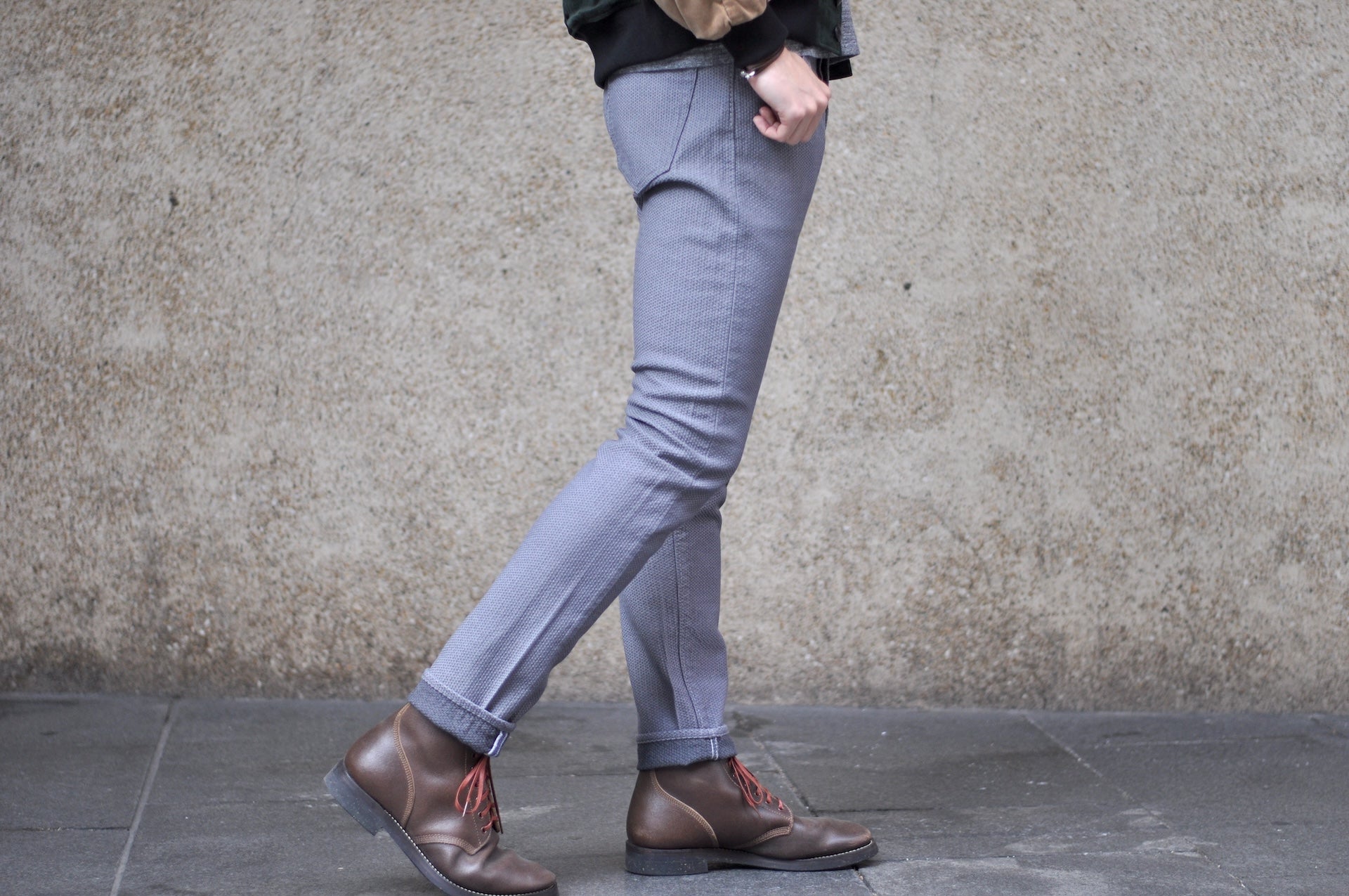 Pure Blue Japan 12.5oz "Double-Warps" Sashiko Trousers (Heather Grey X Black)